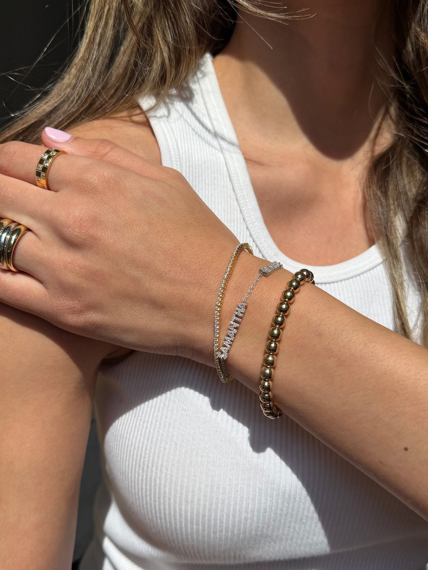 Sterling Silver/Pavé Custom Block Multi Name Bracelet - 2 Names