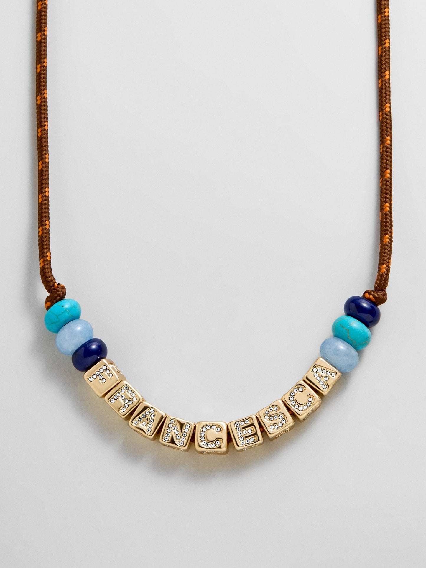 Custom Block Letter Semi-Precious Paracord Necklace - Brown