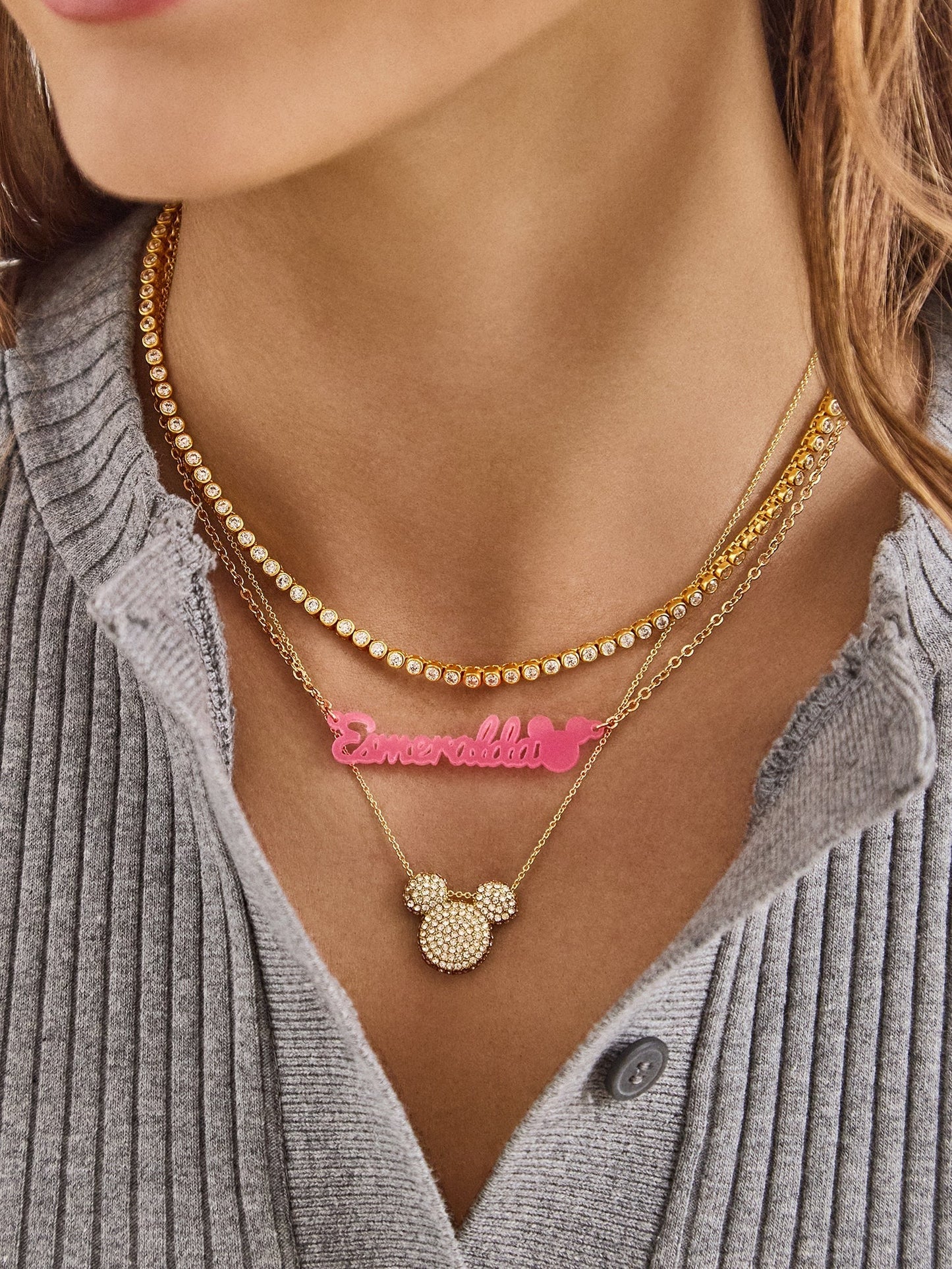 Disney Mickey Mouse Acrylic Custom Nameplate Necklace - Translucent Magenta