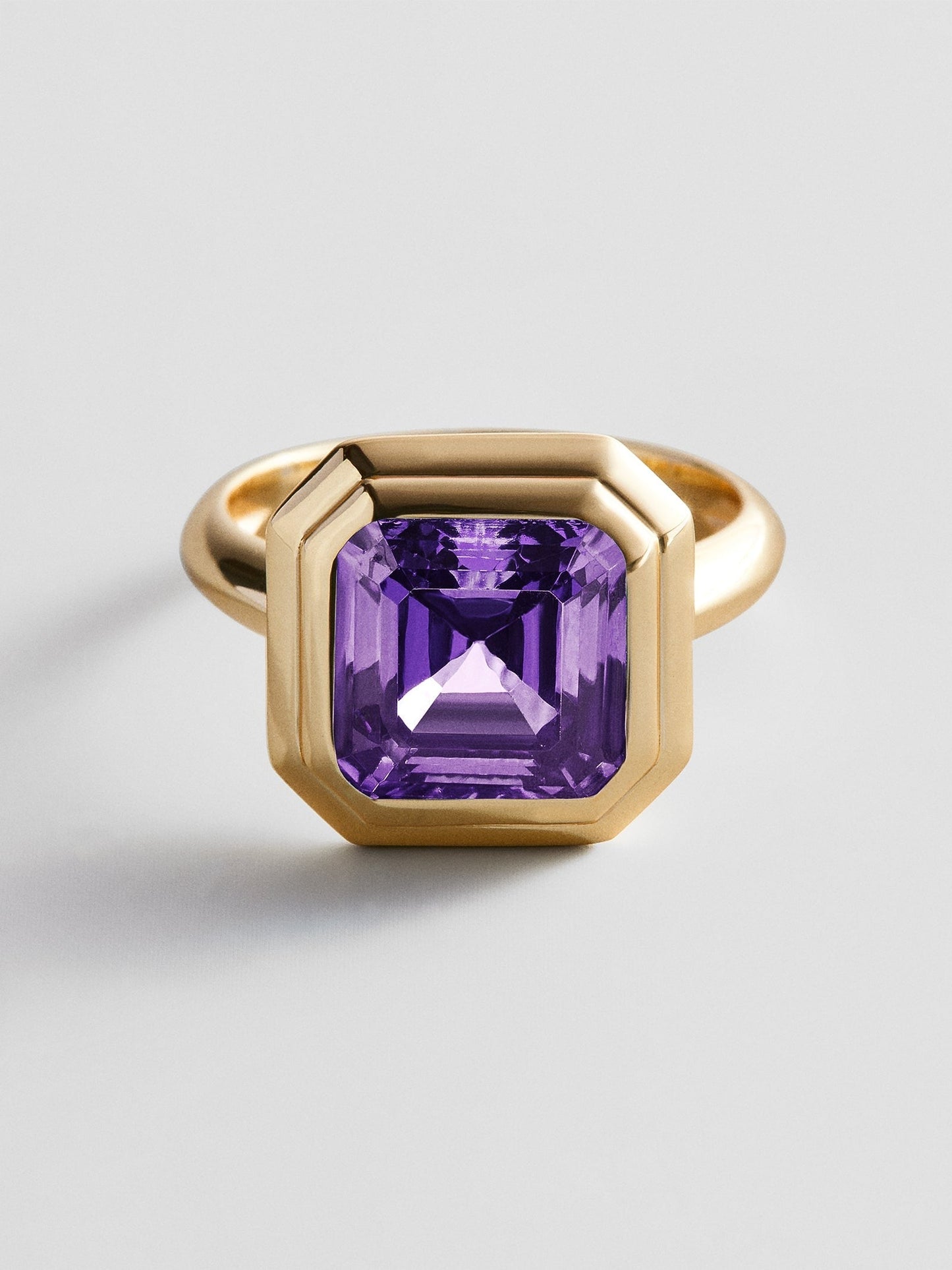 Gold Etched Bezel Custom Birthstone Ring - Light Amethyst