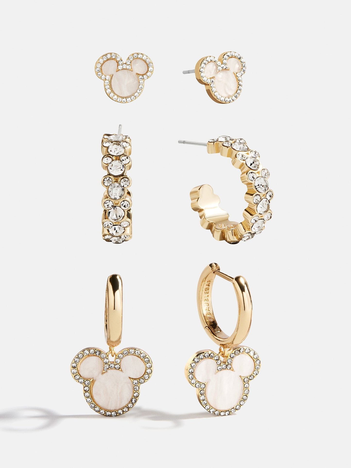 Disney Mickey Mouse Mother of Pearl Earring Set - Gold/Pavé