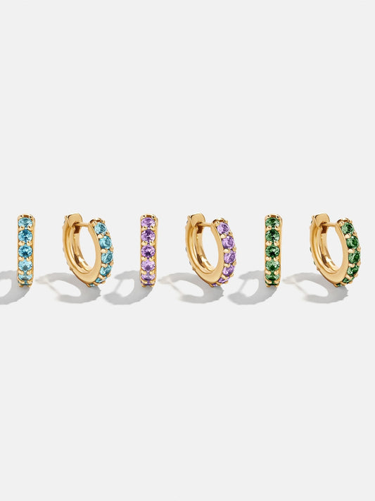 18K Gold Birthstone Huggie Earrings - Aquamarine