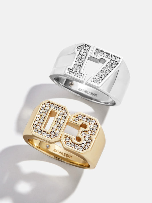 Varsity Number Custom Ring - Gold/Pavé