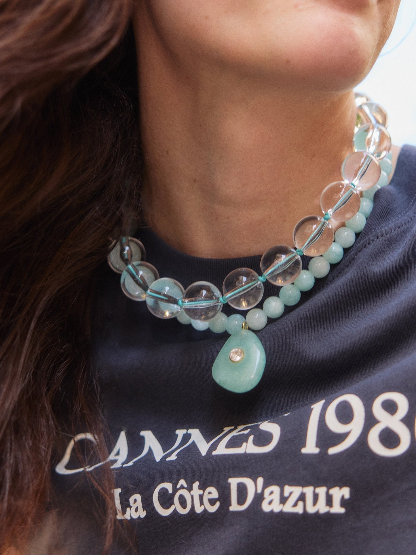 Jamie Semi-Precious Beaded Necklace - Light Turquoise/Jade