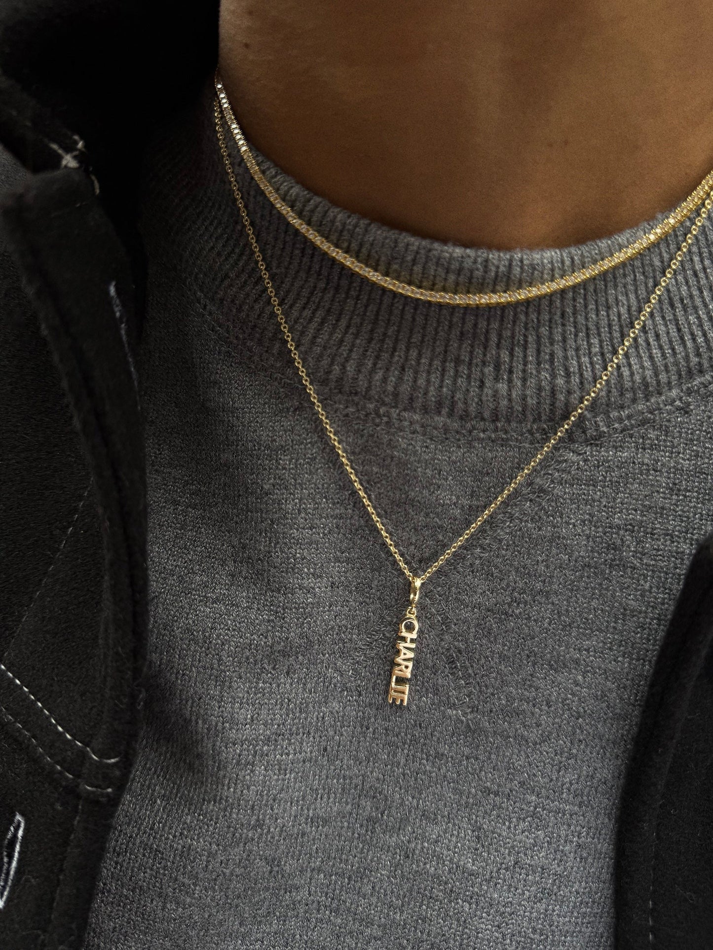 Mini Gold Block Cluster Custom Nameplate Necklace - 2 Names