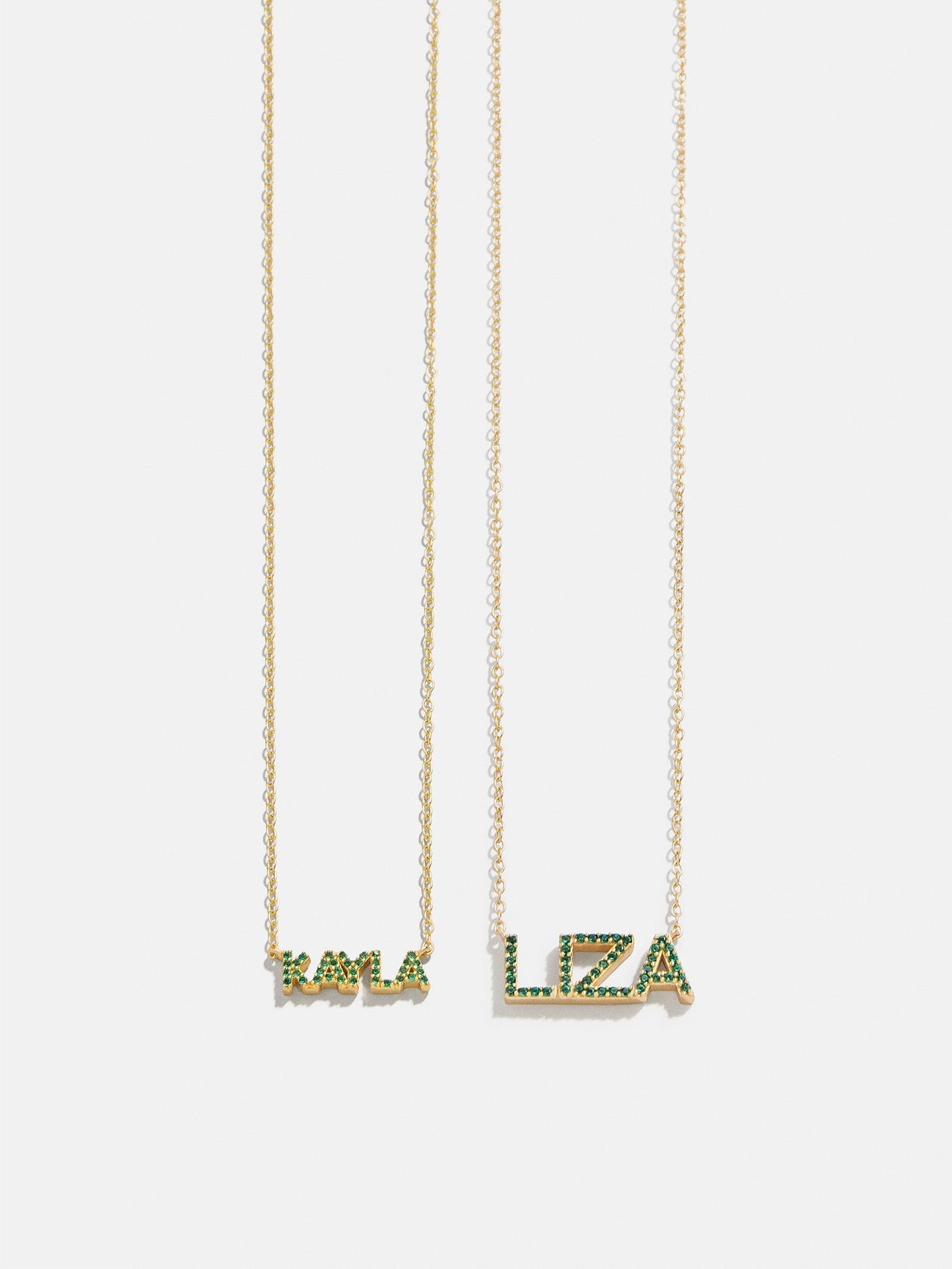 14K Gold Birthstone Custom Nameplate Necklace - Emerald