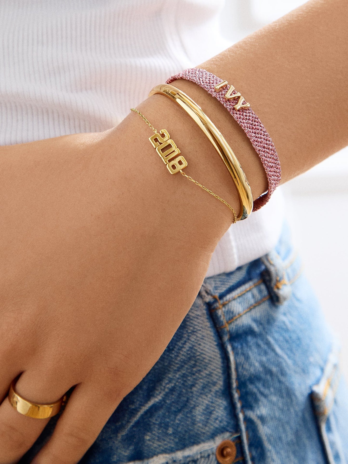 14K Gold Varsity Font Custom Number Bracelet - Varsity Font Numbers