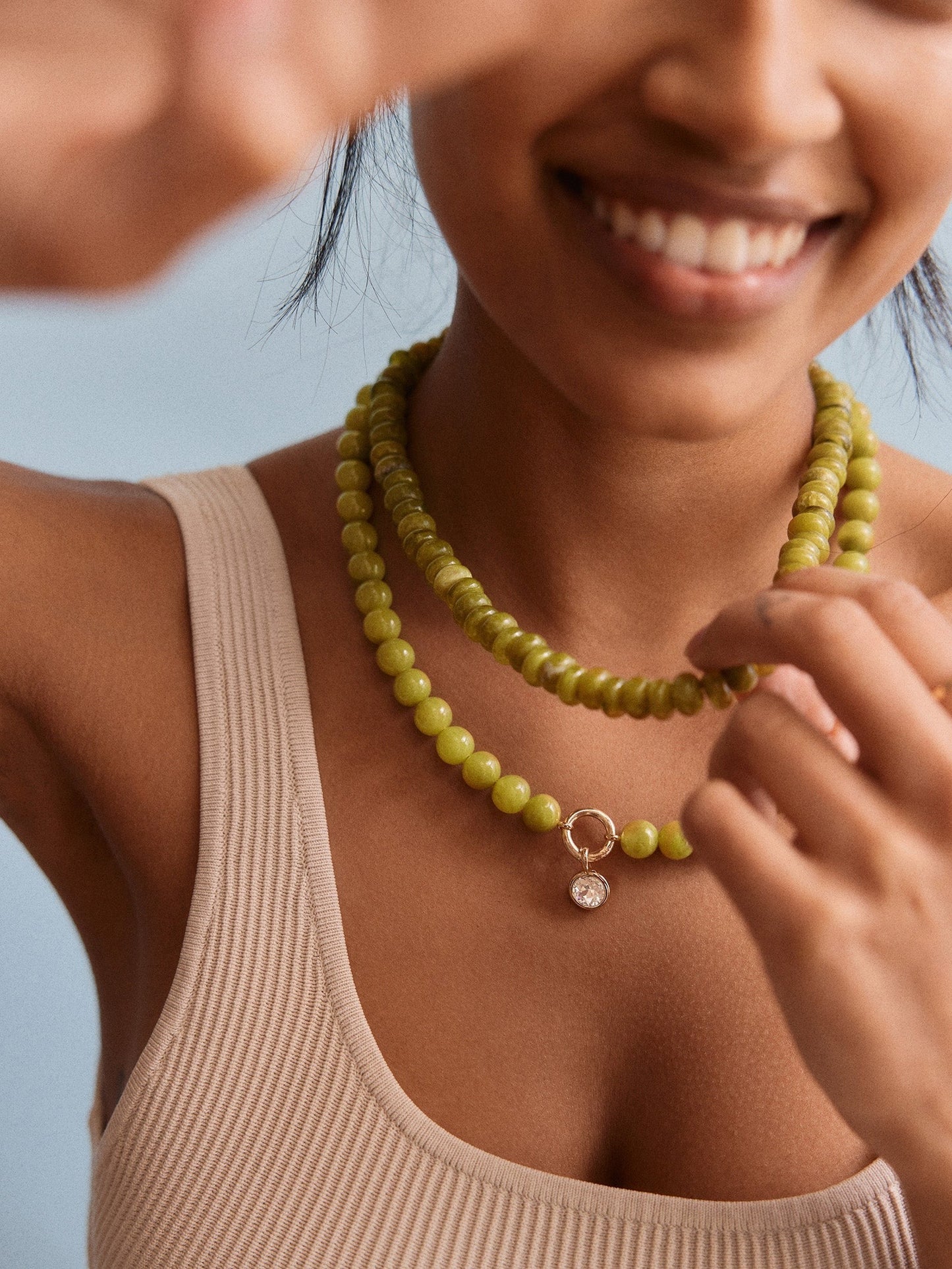 Janette Beaded Ring Necklace - Olive