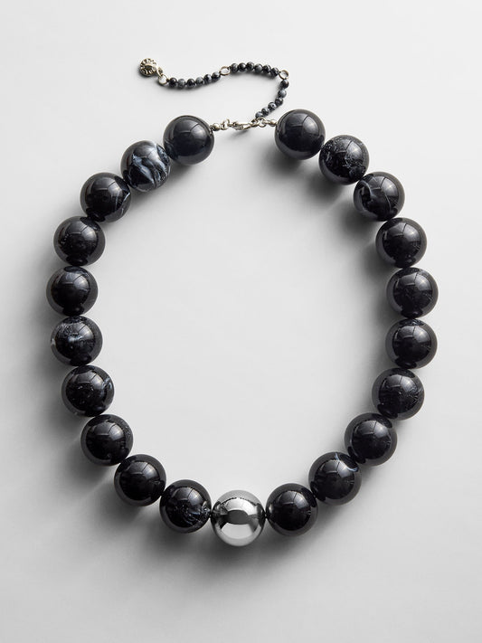 Jane Beaded Necklace - Obsidian/Silver Bead