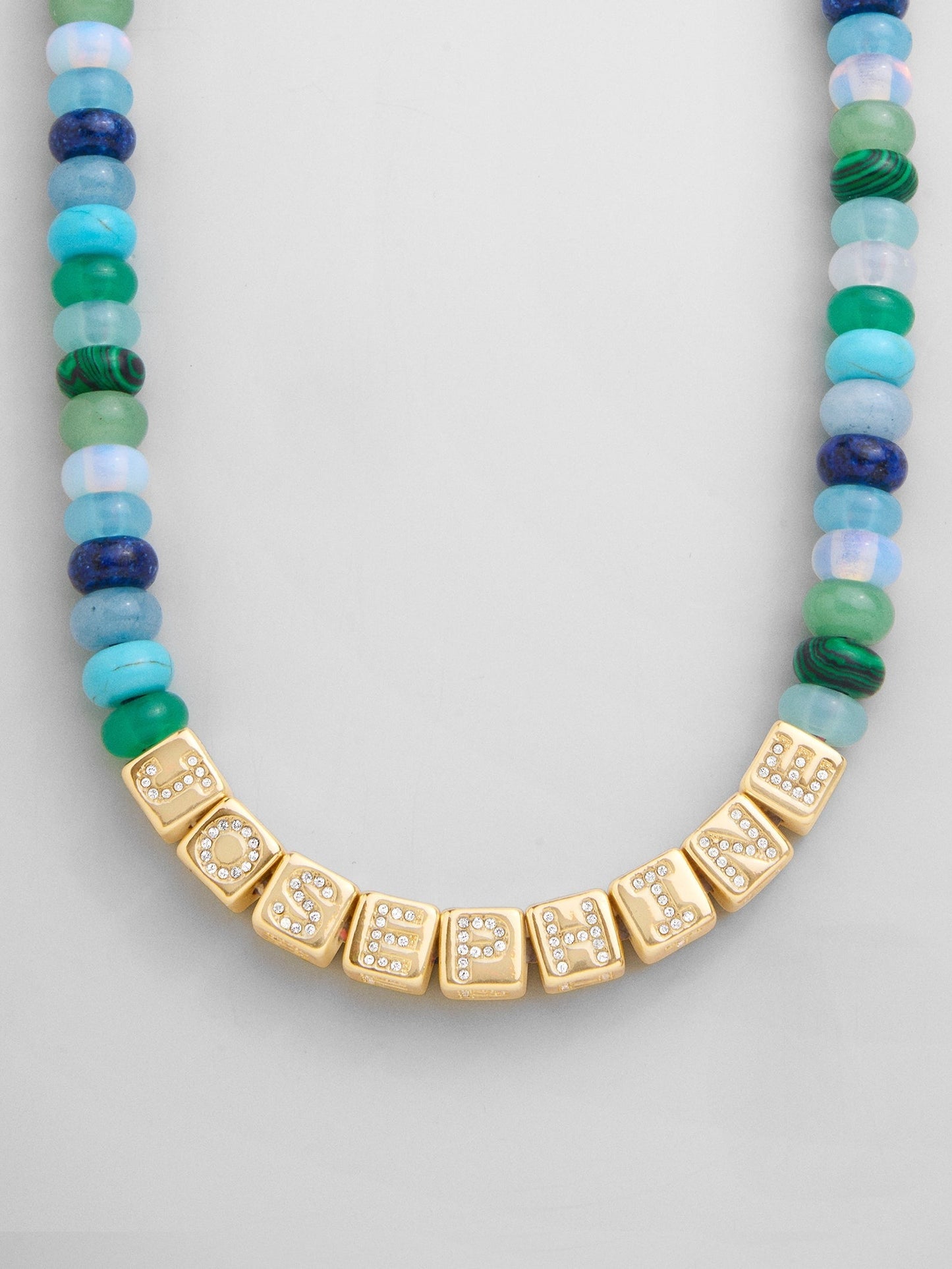 Block Letter Beaded Custom Necklace - Blue Multi
