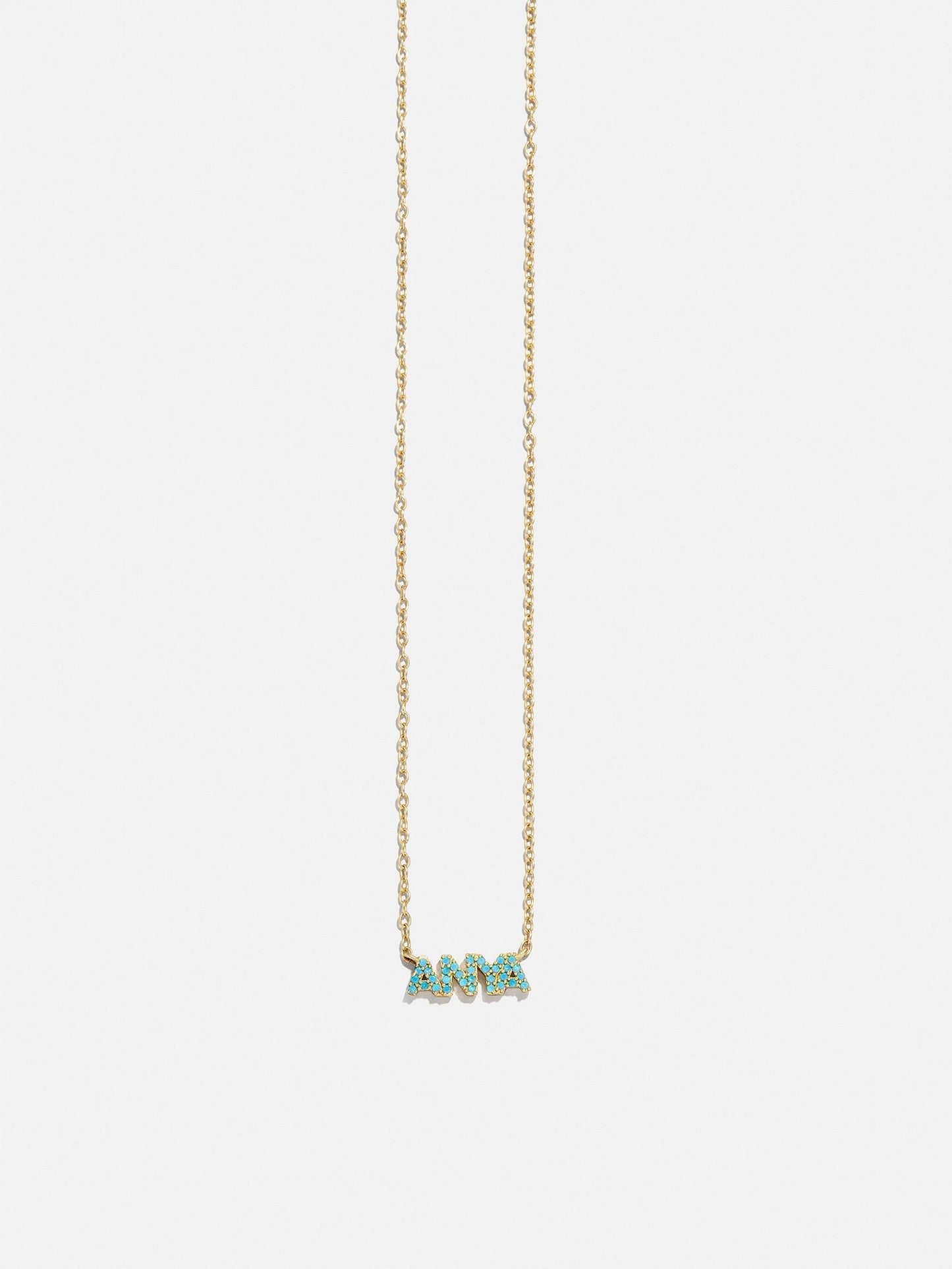 14K Gold Semi-Precious Custom Nameplate Necklace - Turquoise