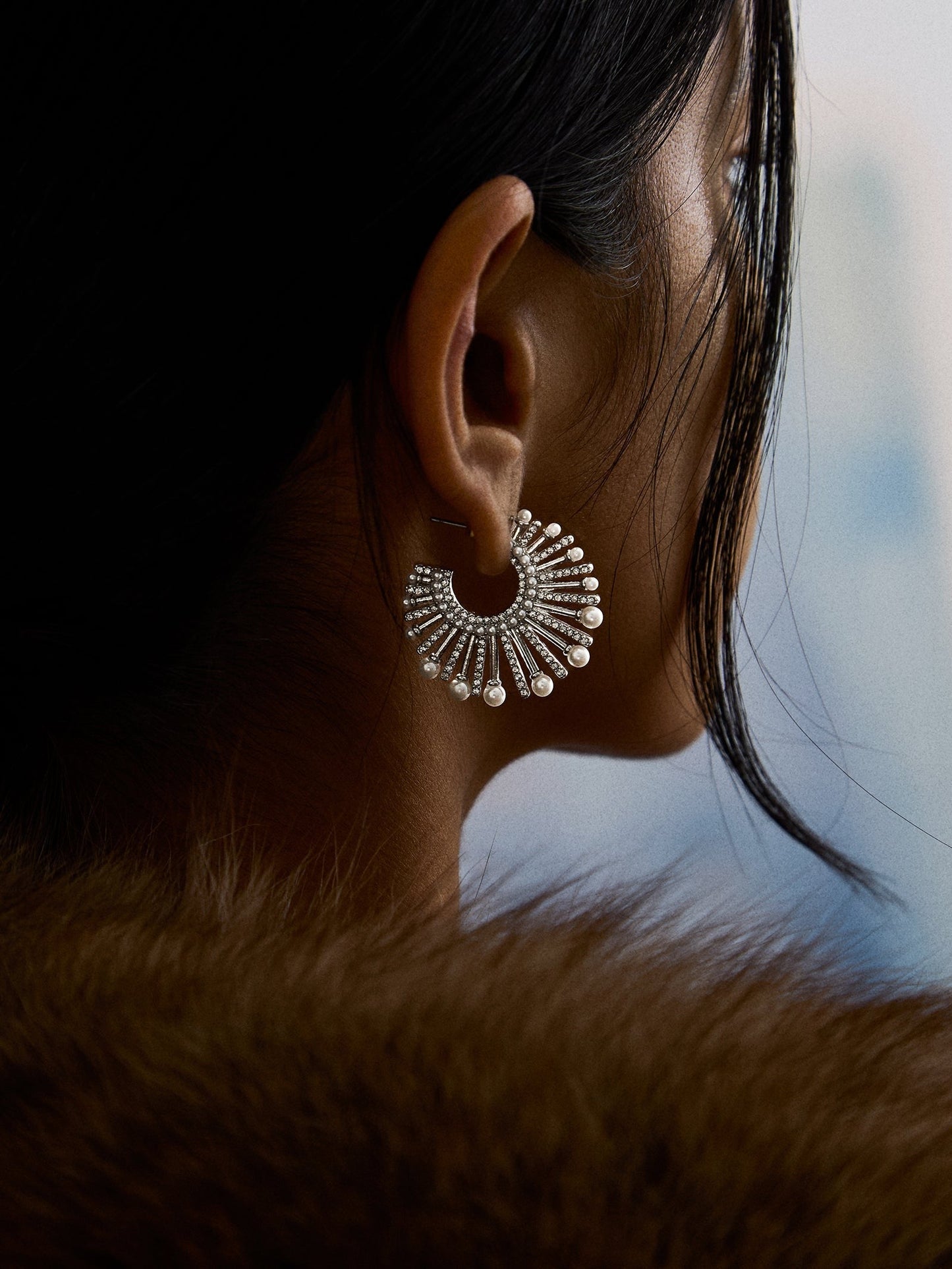 Jordan Sunburst Hoop Earrings - Silver/Pavé