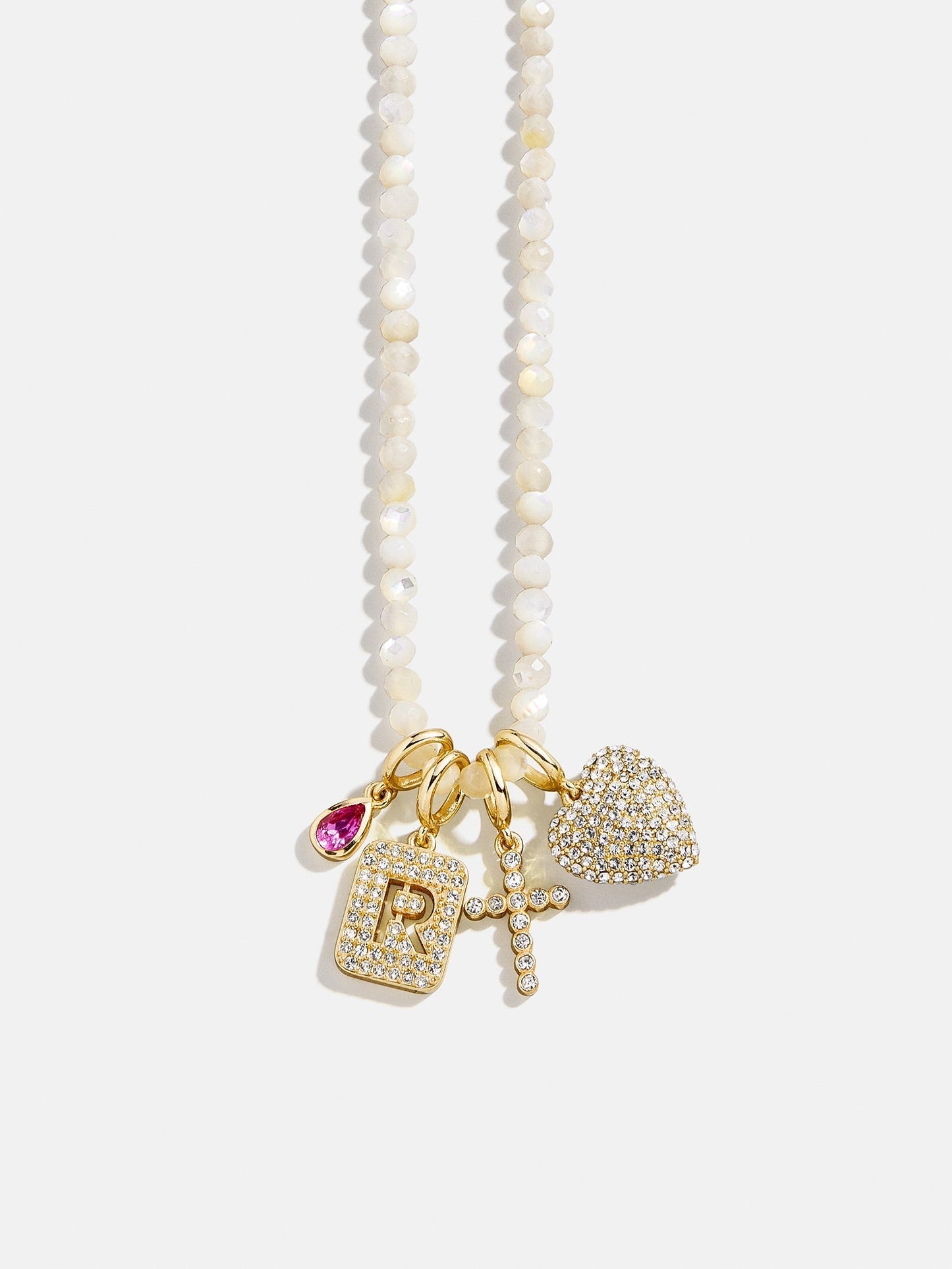 Semi-Precious Cluster Charm Necklace - Mother of Pearl Chain