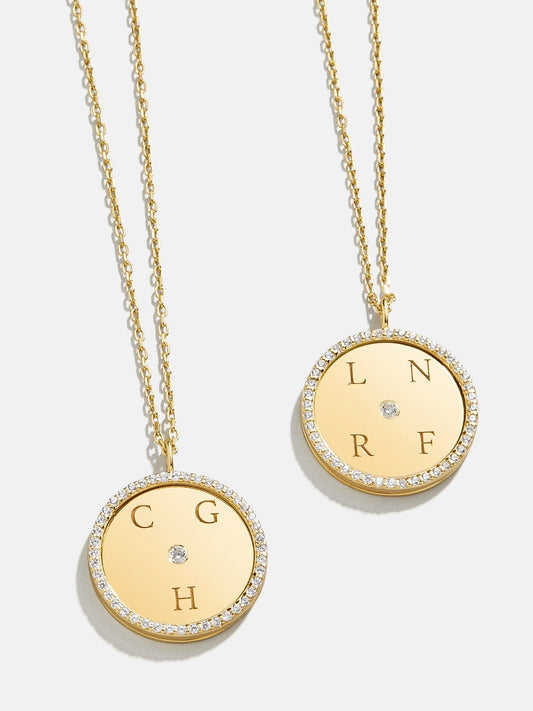 Classic 14K Gold Custom Medallion Necklace - Gold/Pavé