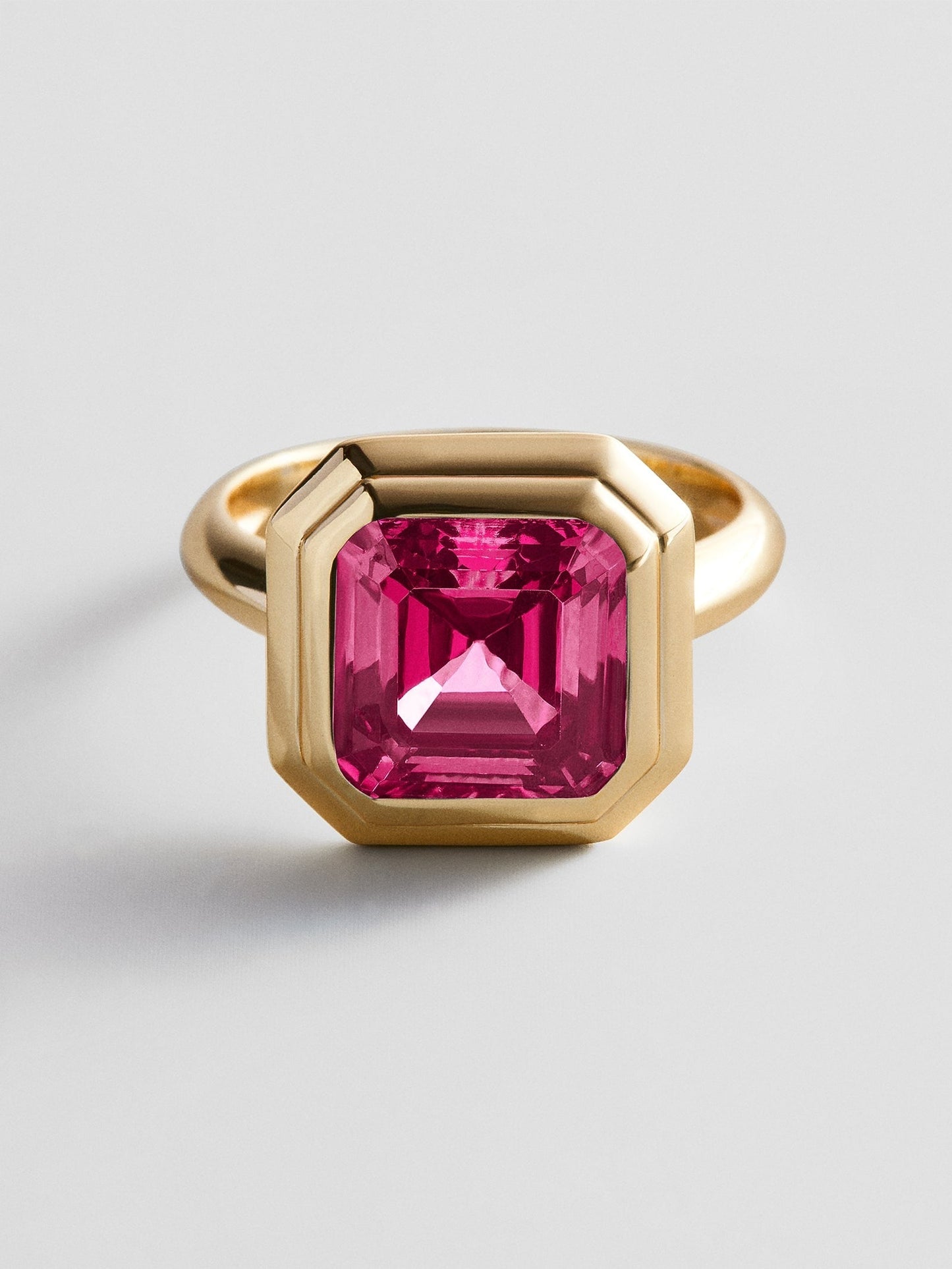 Gold Etched Bezel Custom Birthstone Ring - Ruby