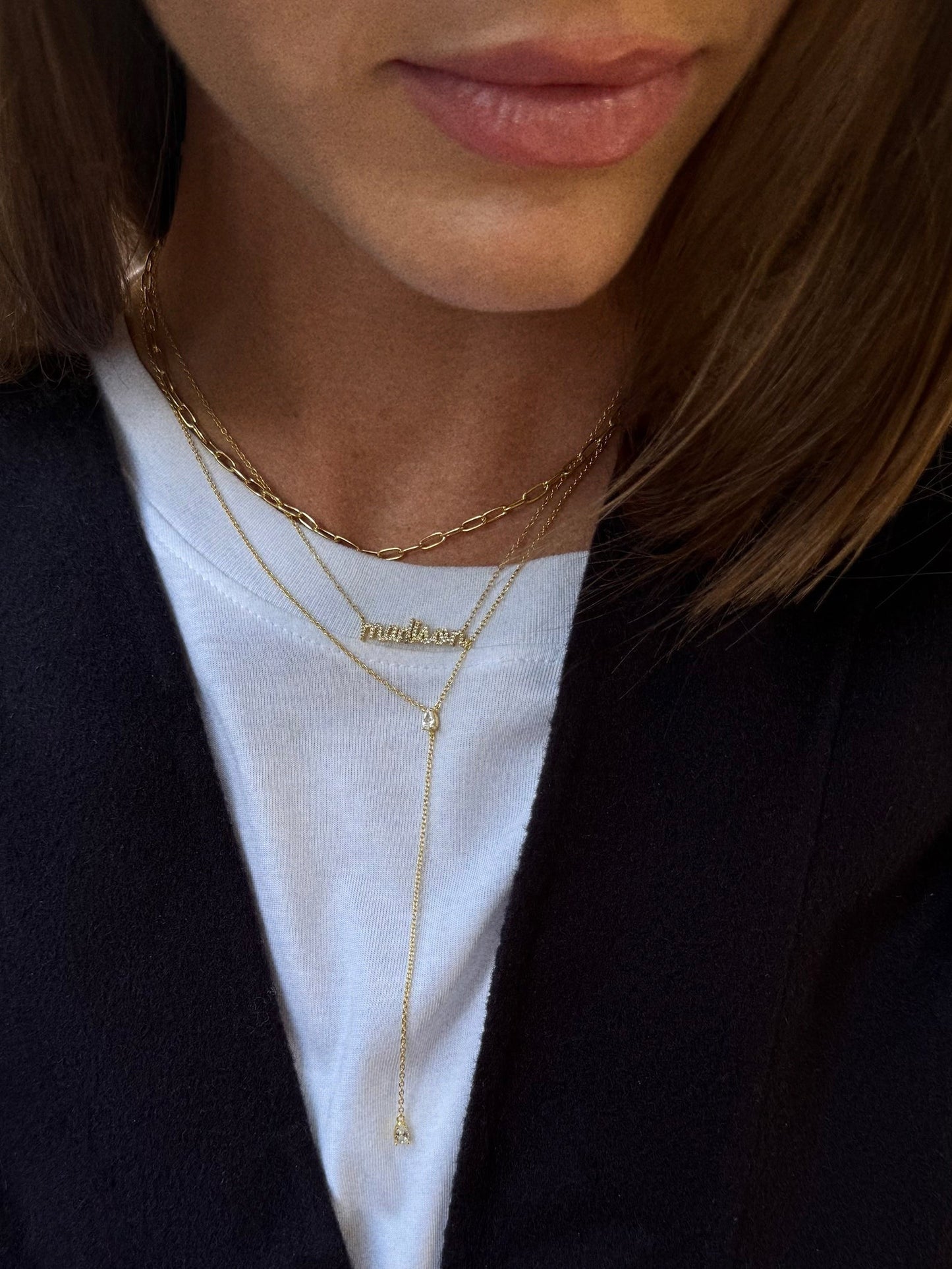 Teardrop 14K Gold Lariat Necklace - Gold/Pavé