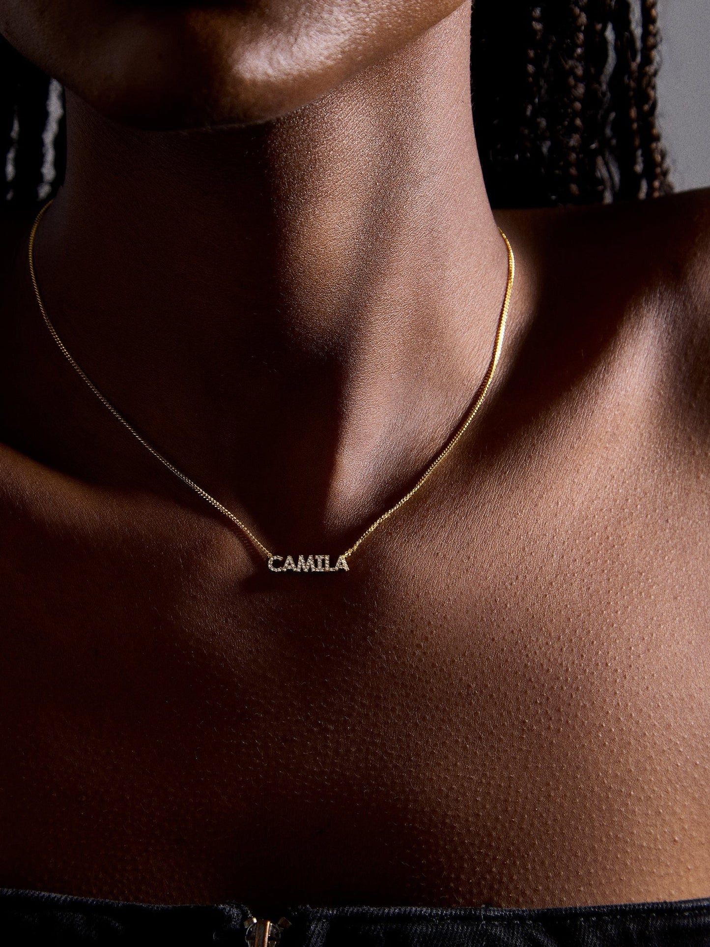 14K Gold Birthstone Custom Nameplate Necklace - Crystal