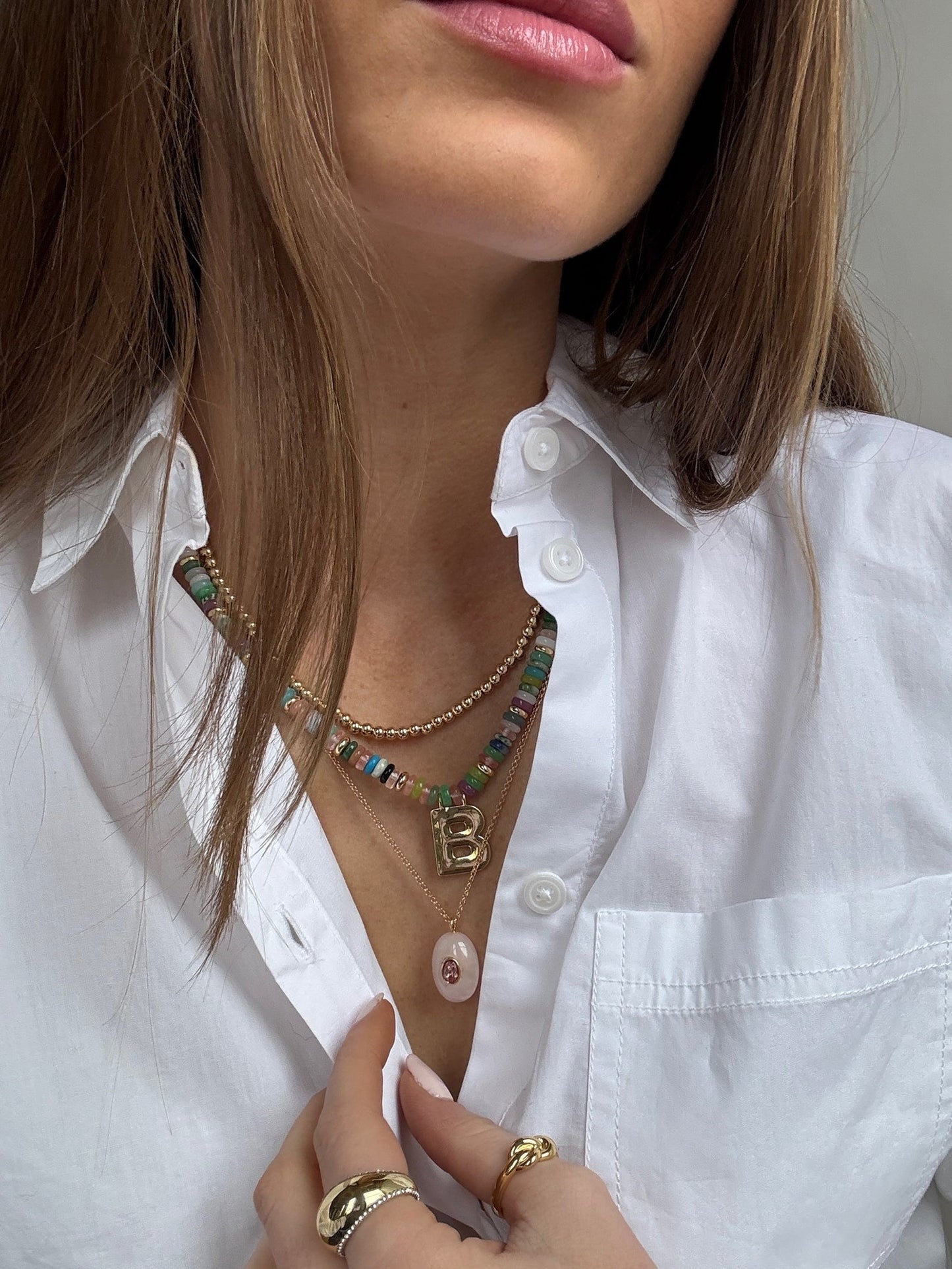 Aura Semi-Precious Pendant Necklace - Rose Quartz