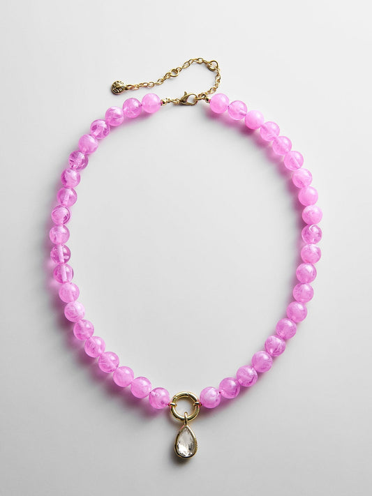 Janette Beaded Ring Necklace - Fuchsia Agate Bead
