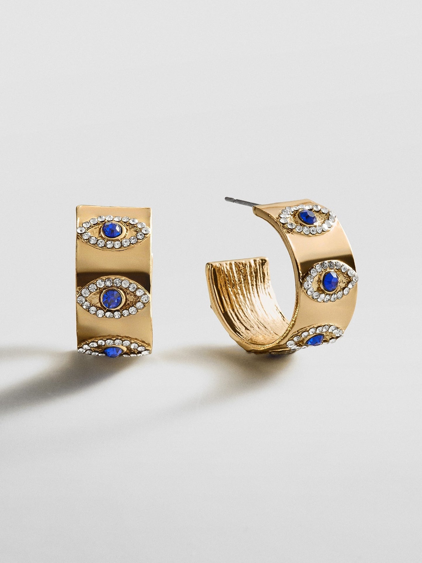 Evil Eye On Repeat Hoop Earrings - Gold/Blue