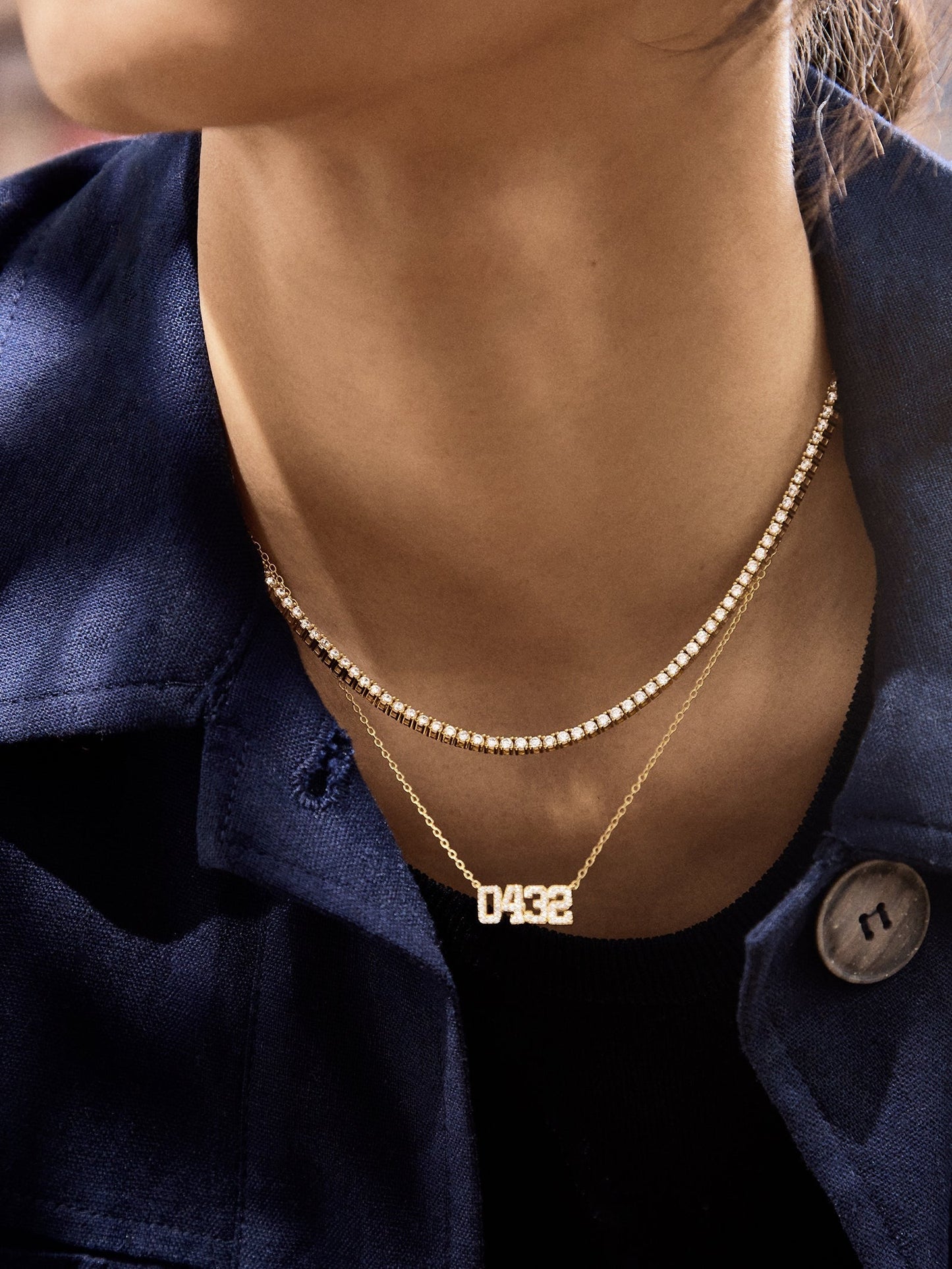 14K Gold Varsity Font Custom Number Necklace - Varsity Font Numbers