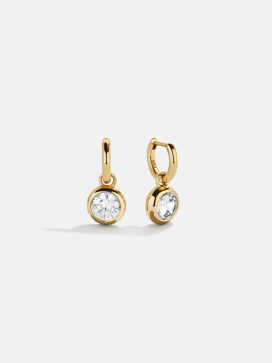 14K Gold Birthstone Drop Earrings - Crystal