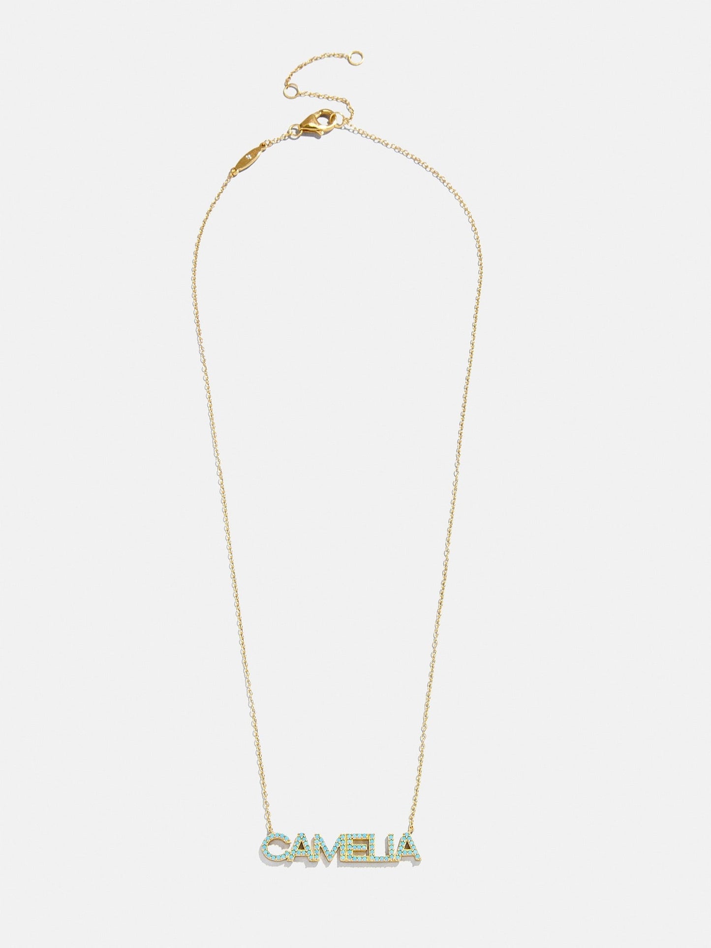 14K Gold Semi-Precious Custom Nameplate Necklace - Turquoise