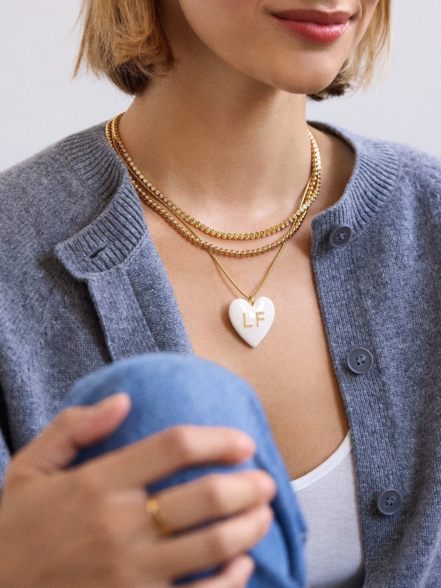 Millie Bubble Heart Custom Initial Necklace - White