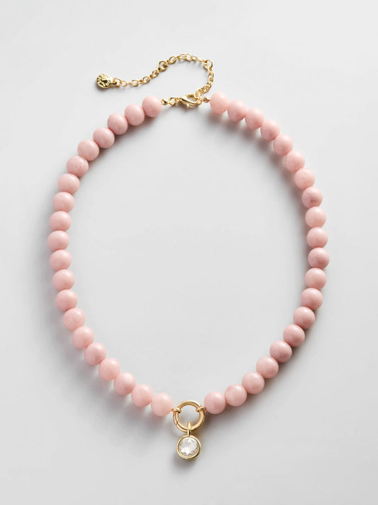 Janette Beaded Ring Necklace - Light Pink Bead