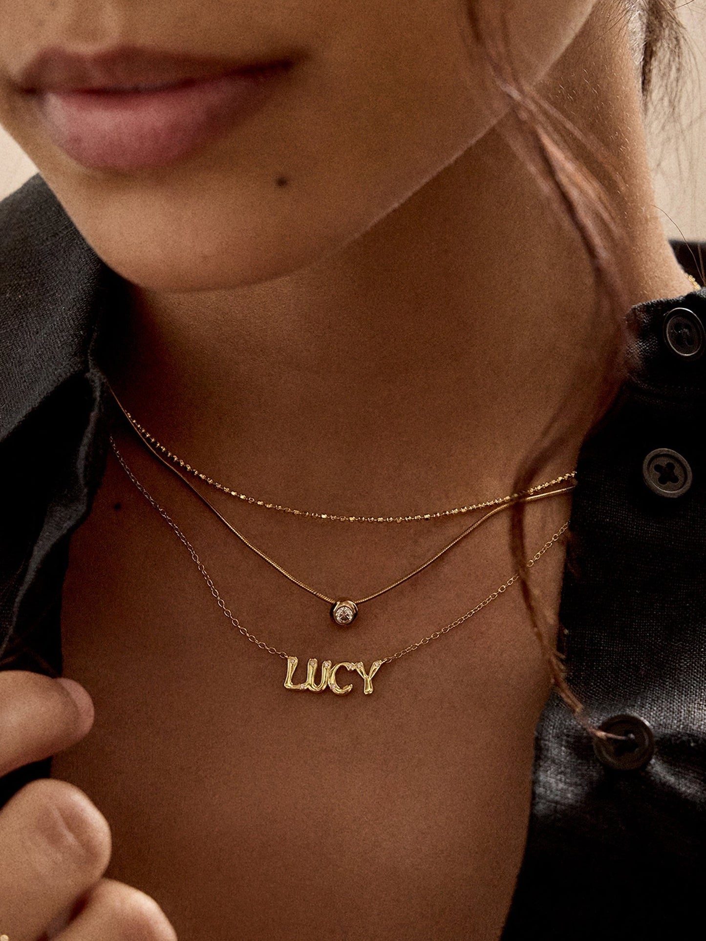 14K Gold Custom Nameplate Necklace - Bubble