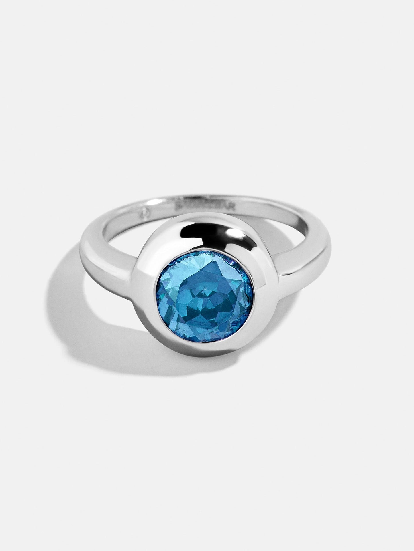 Silver Cubic Zirconia Custom Birthstone Ring - Blue Zircon