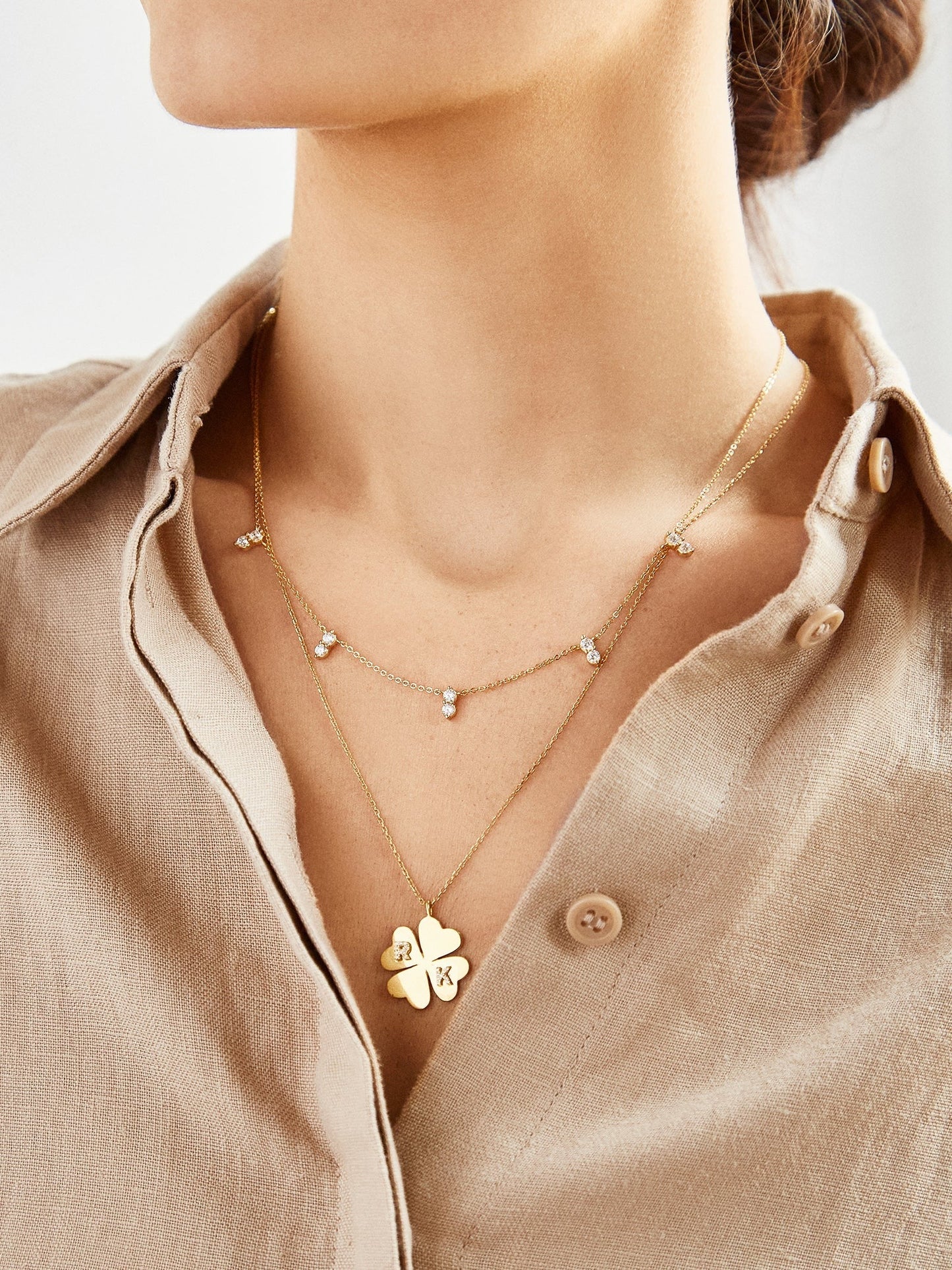 Clover 14K Gold Custom Pendant Necklace - 14K Gold