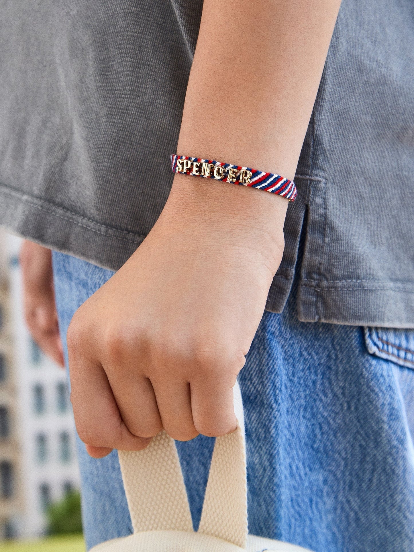 Woven Kids' Custom Friendship Bracelet - Red/Blue Stripe