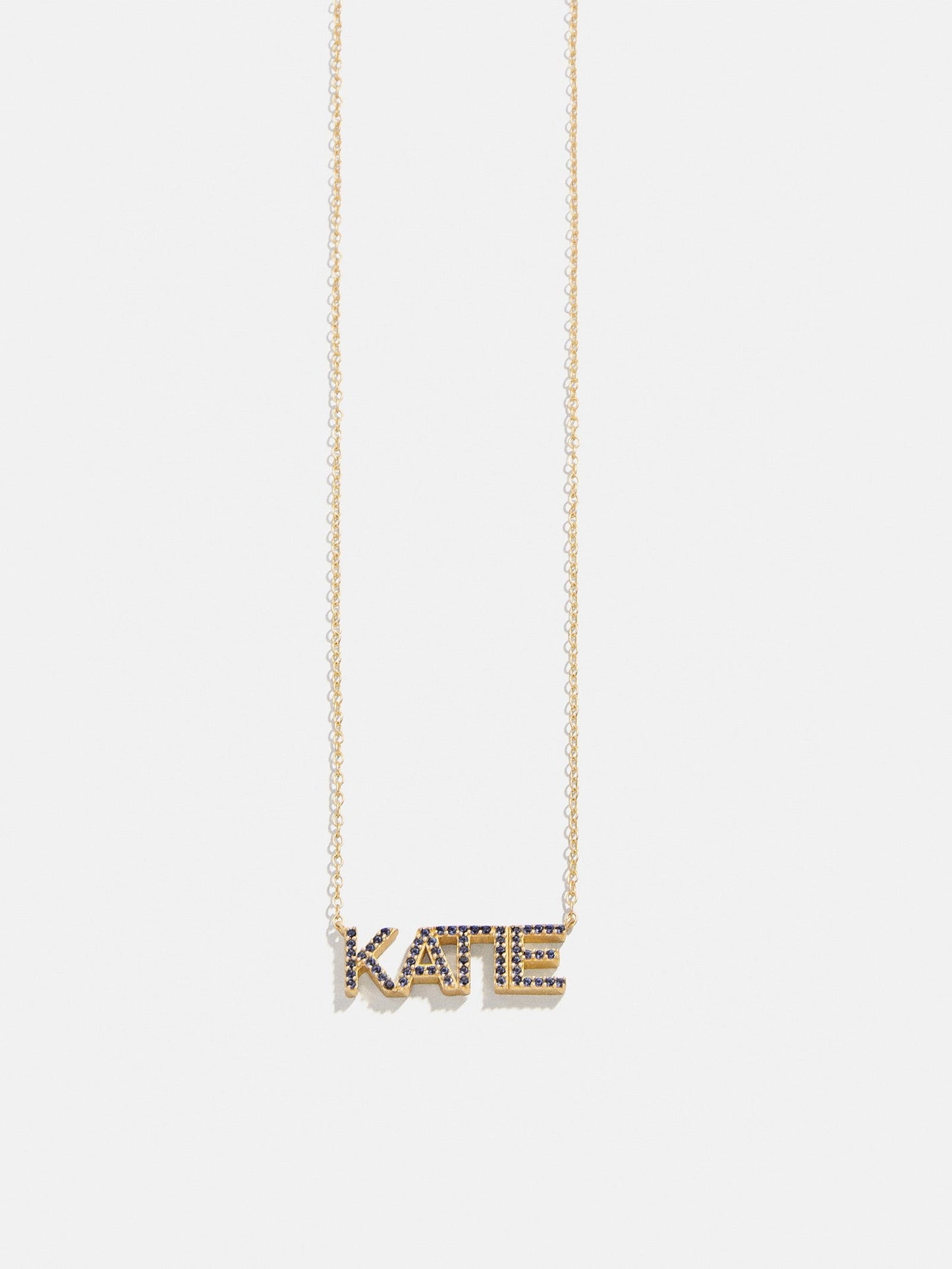14K Gold Birthstone Custom Nameplate Necklace - Sapphire