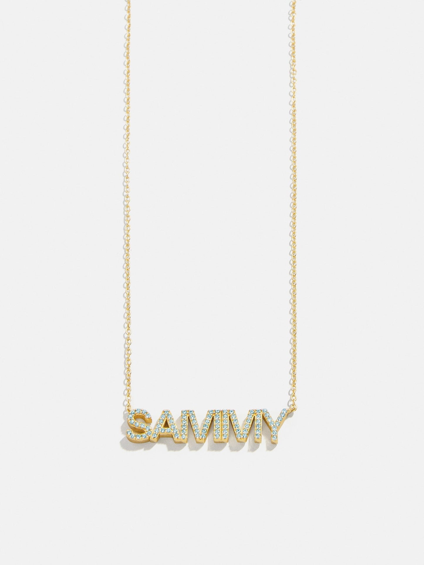 14K Gold Birthstone Custom Nameplate Necklace - Aquamarine