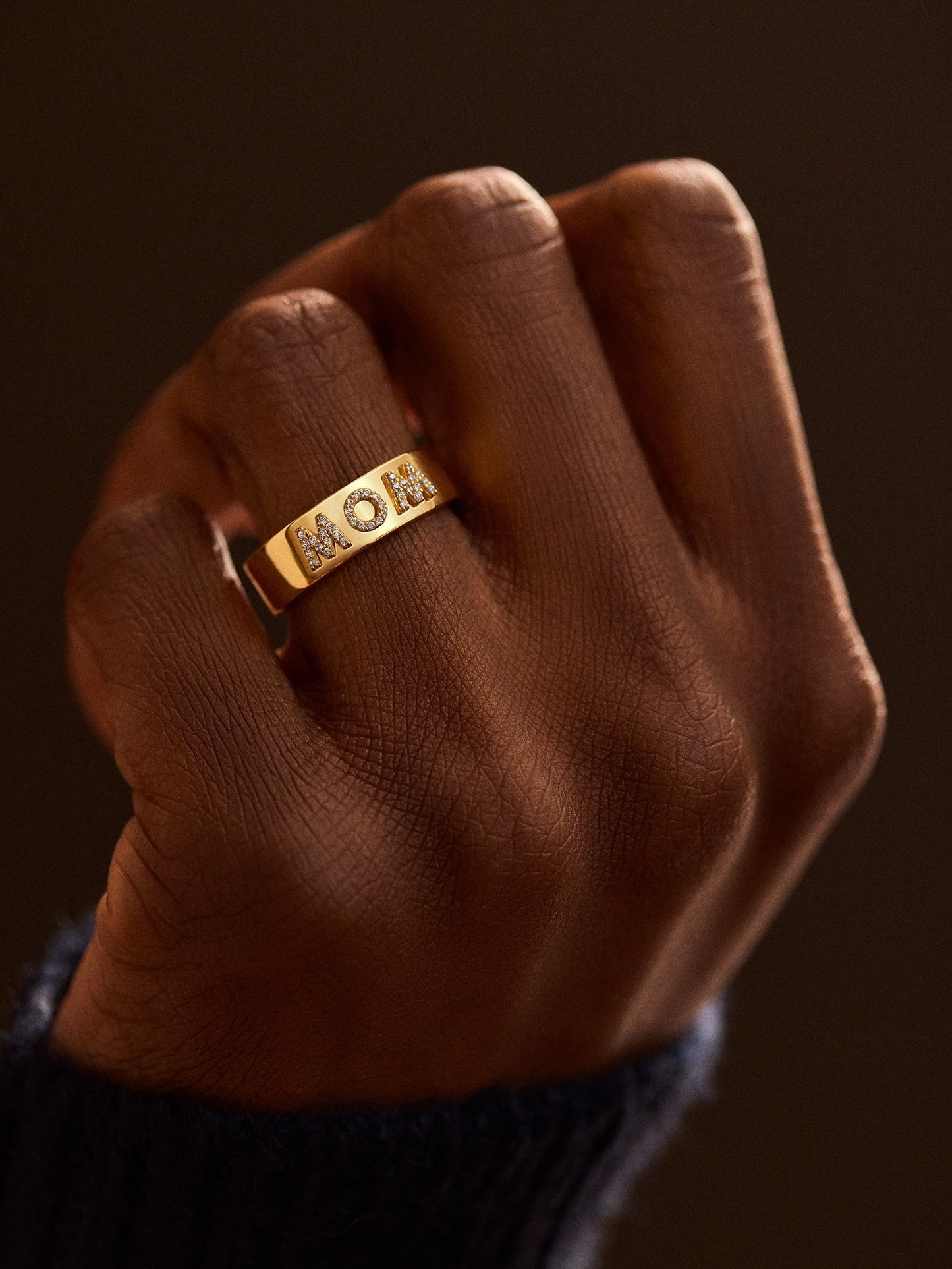 14K Gold Custom Block Ring - 14K Gold. Pavé Cubic Zirconia Stones