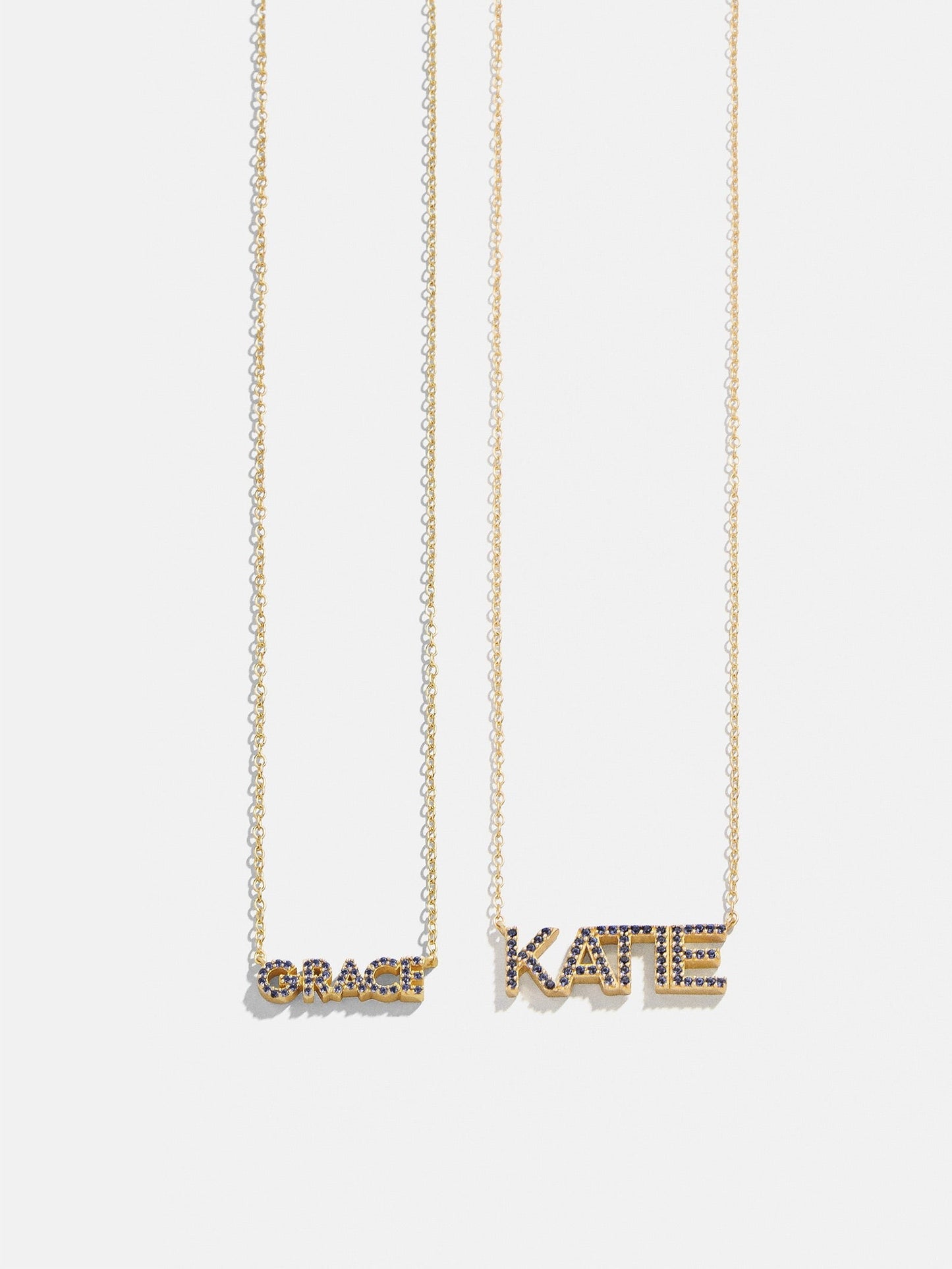 14K Gold Birthstone Custom Nameplate Necklace - Sapphire