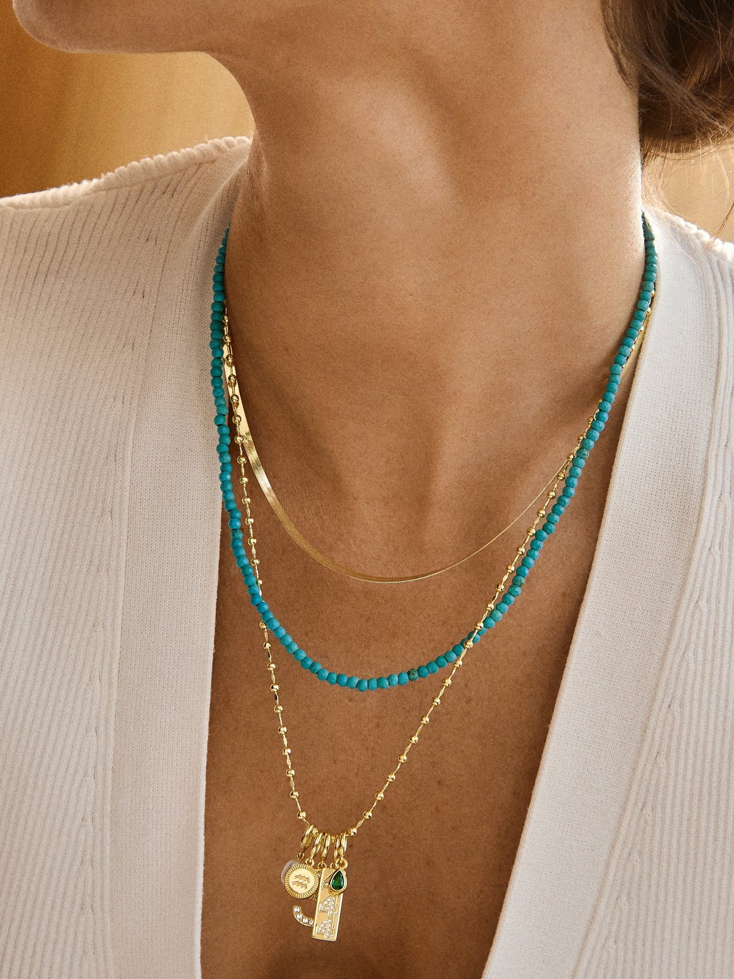 Cluster Charm Necklace Chain - Gold Ball Chain