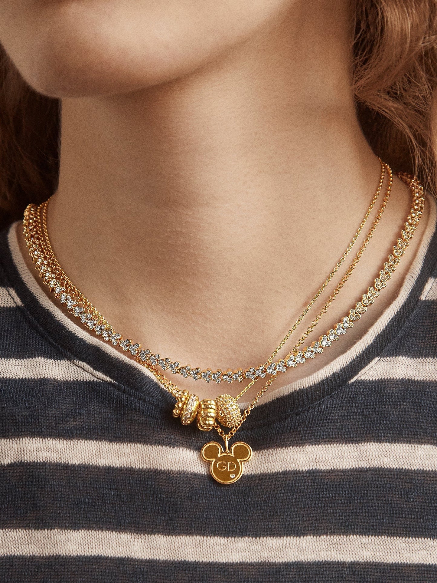 Disney Mickey Mouse Repeating Tennis Necklace - Gold/Pavé