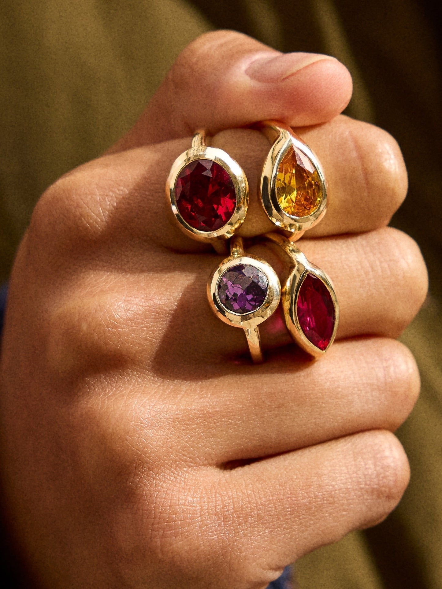 Gold Cubic Zirconia Custom Birthstone Ring - Garnet