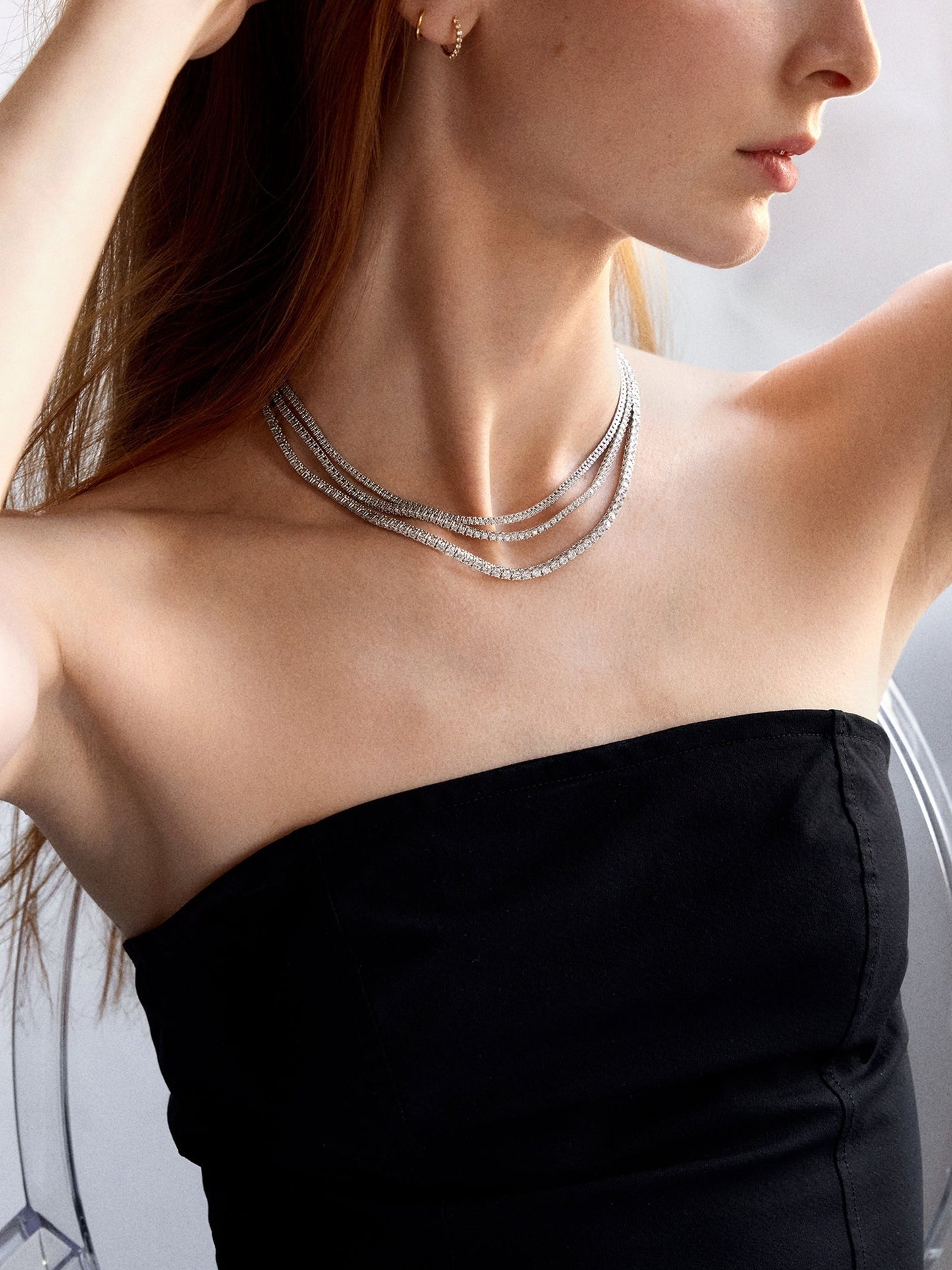 Billie Silver Tennis Necklace - Rhodium Plated Silver