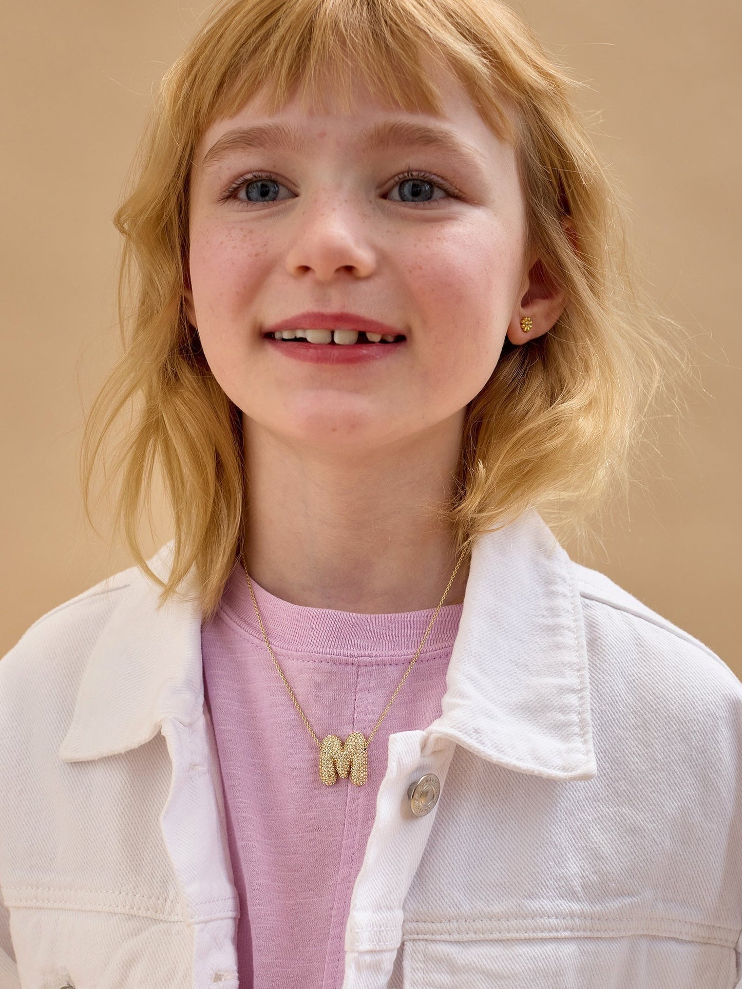 Kids’ Bubble Initial Necklace - Gold/Pavé
