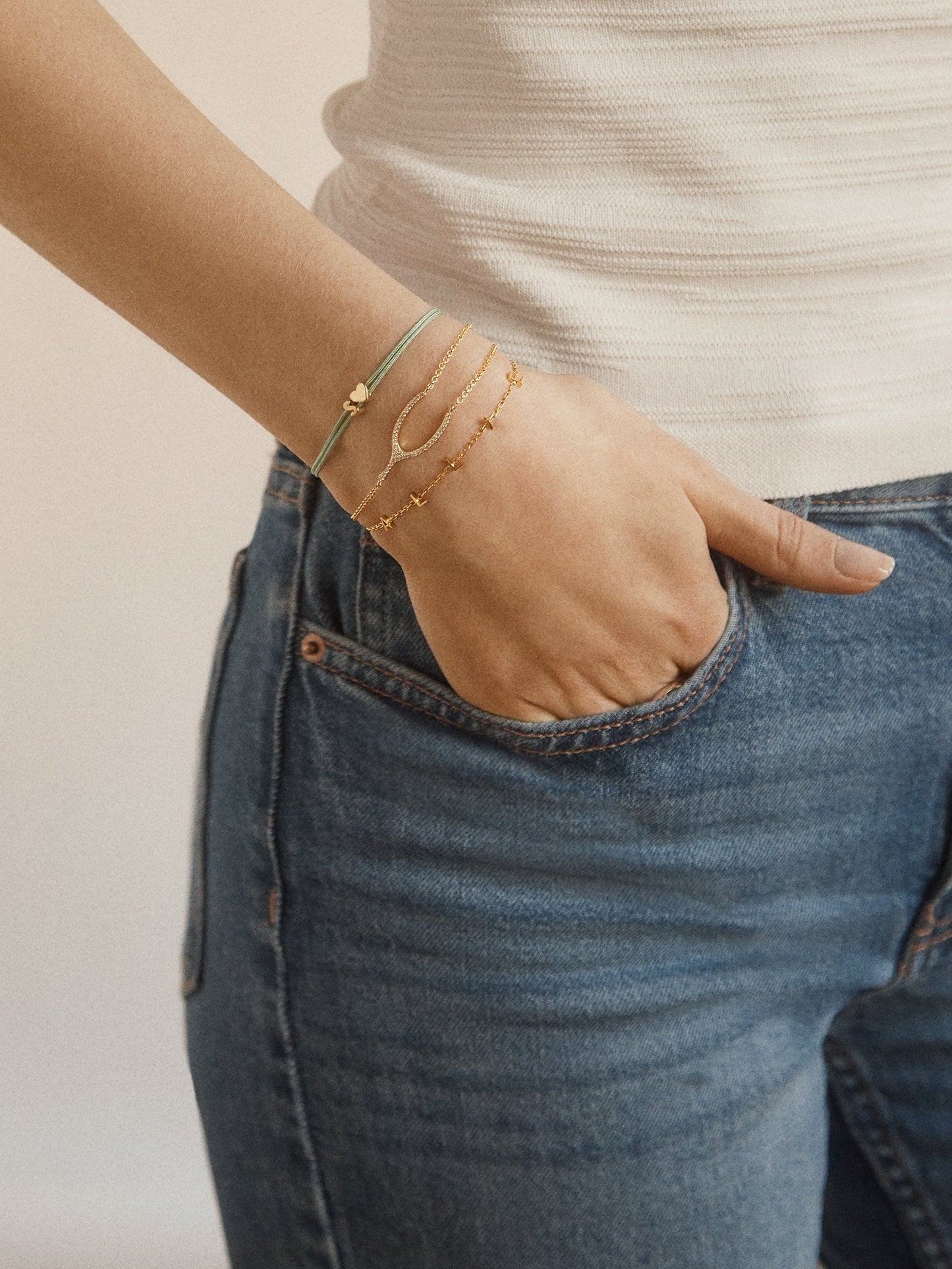 Sabrina 18K Gold Motif Bracelet - Wishbone