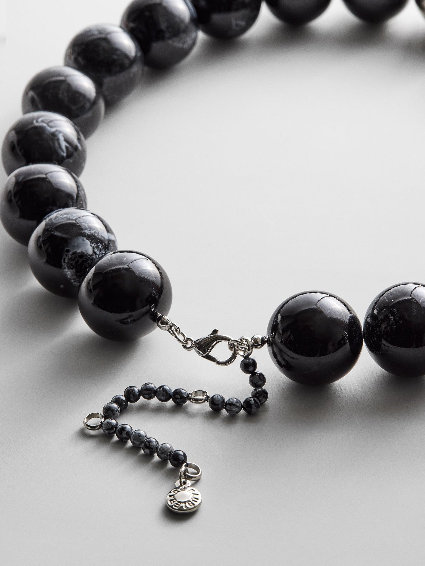Jane Beaded Necklace - Obsidian/Silver Bead