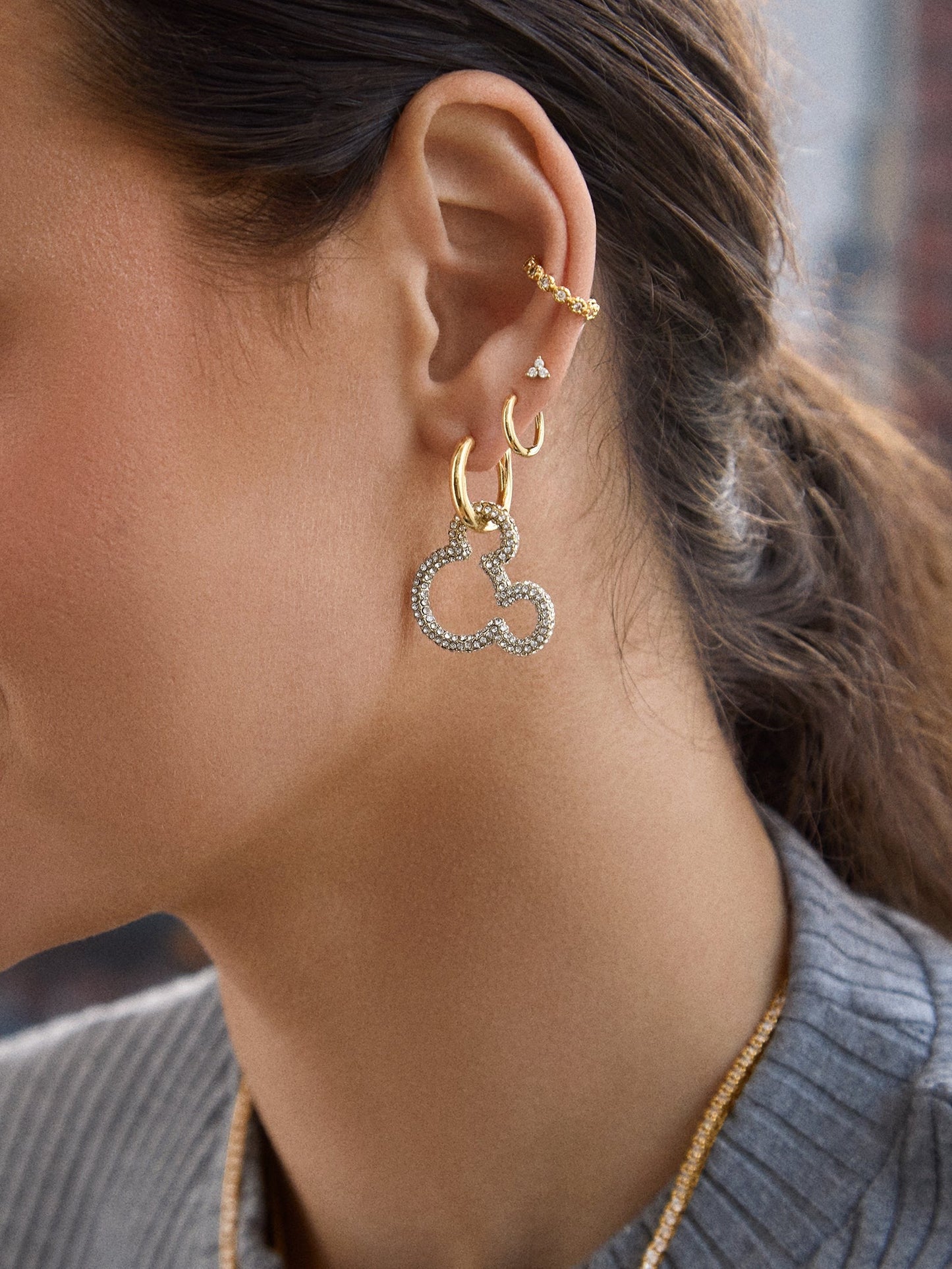 Mickey Mouse Disney Pavé Statement Earrings - Gold/Pavé