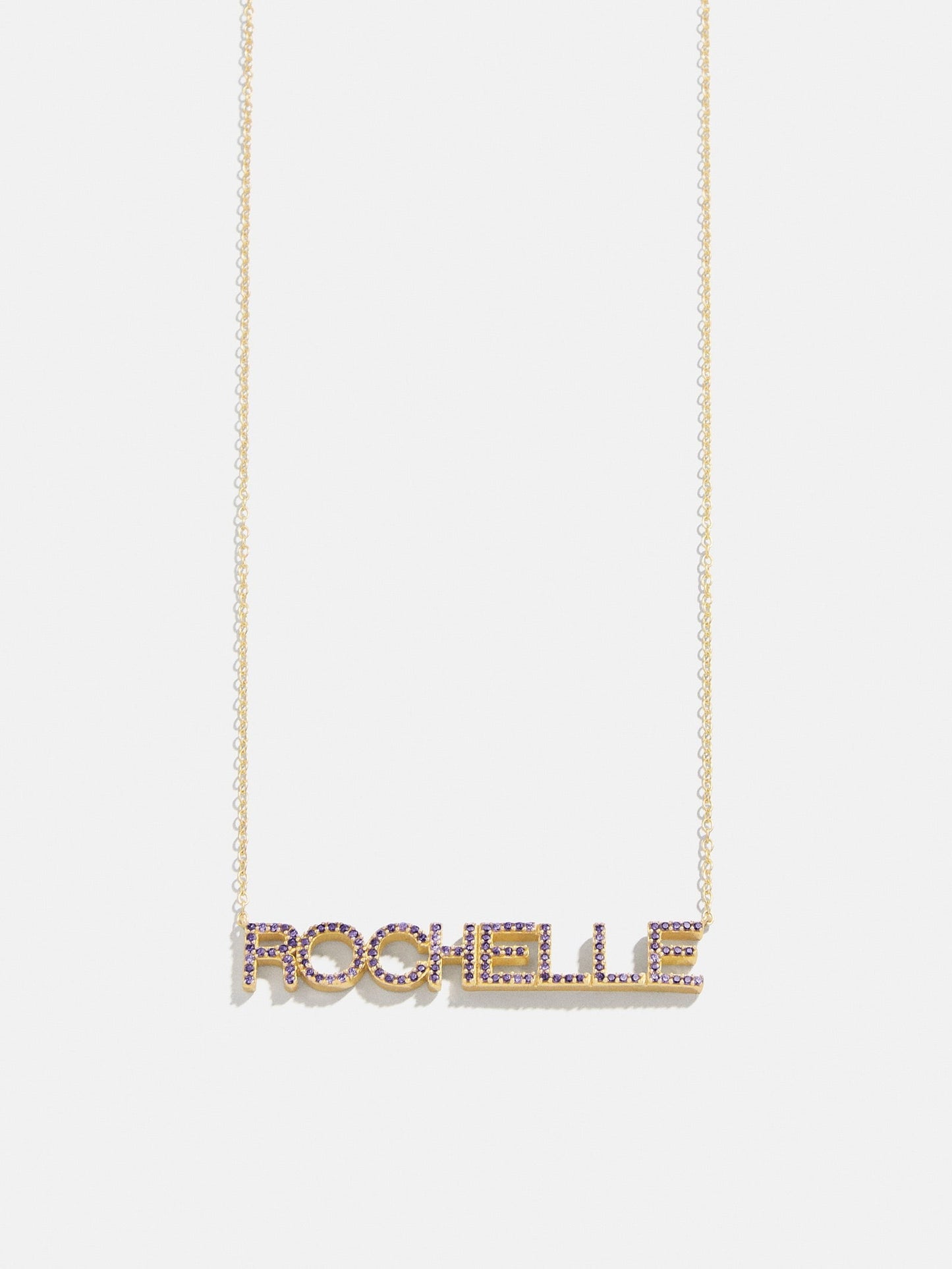 14K Gold Birthstone Custom Nameplate Necklace - Amethyst