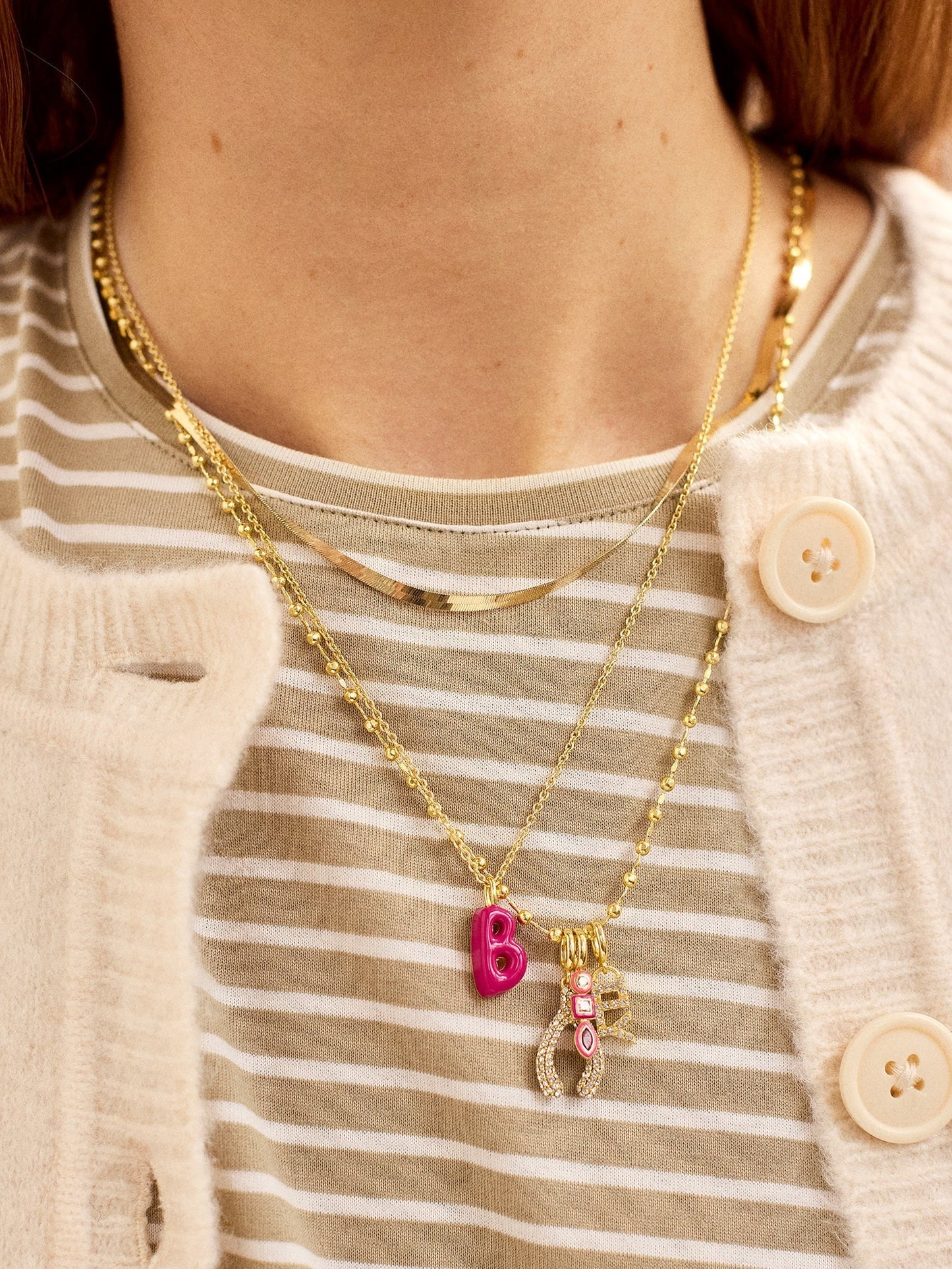 Mini Bubble Initial Enamel Necklace - Hot Pink