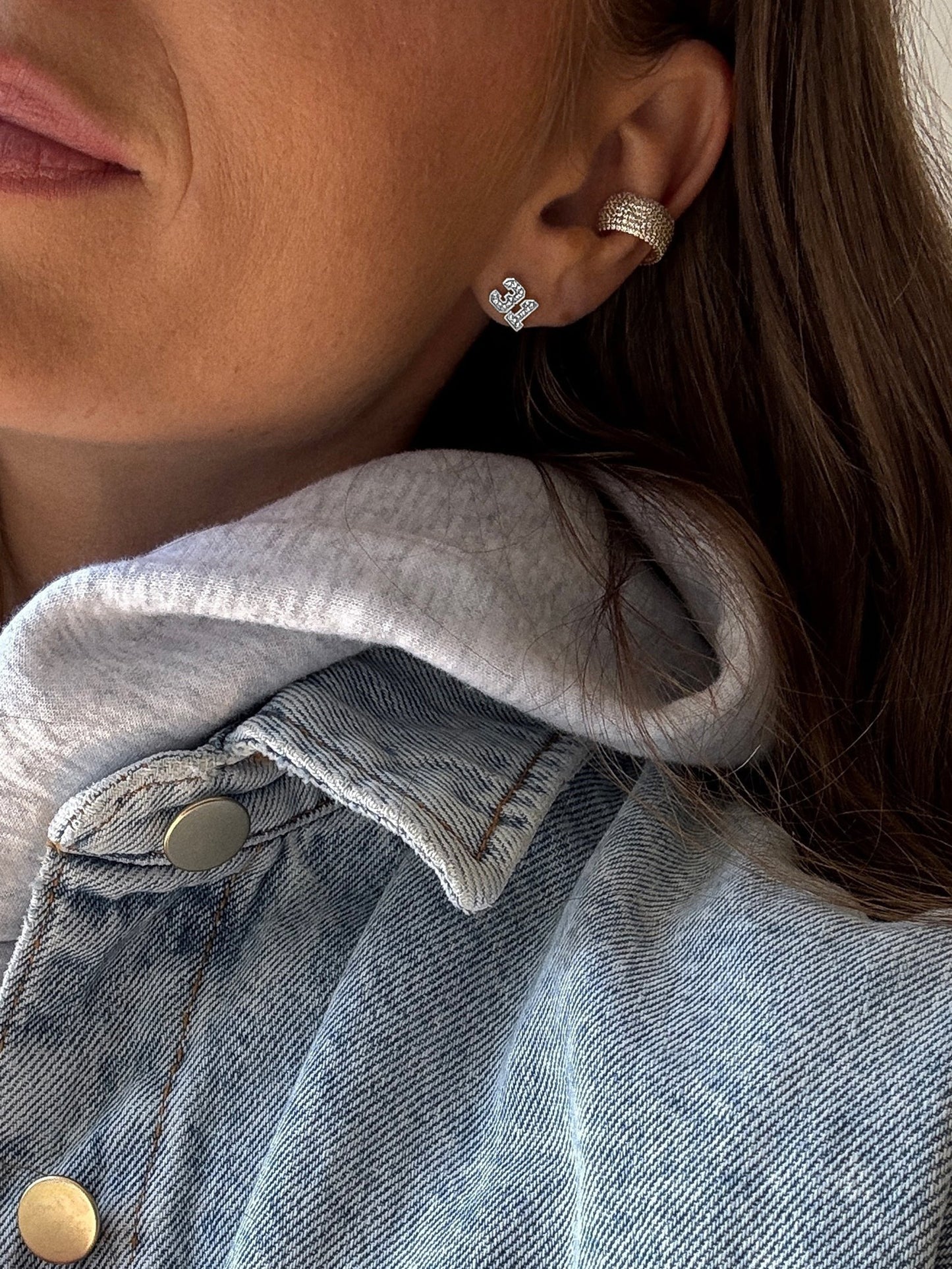 Varsity Number Custom Stud Earrings - Silver Double Digit