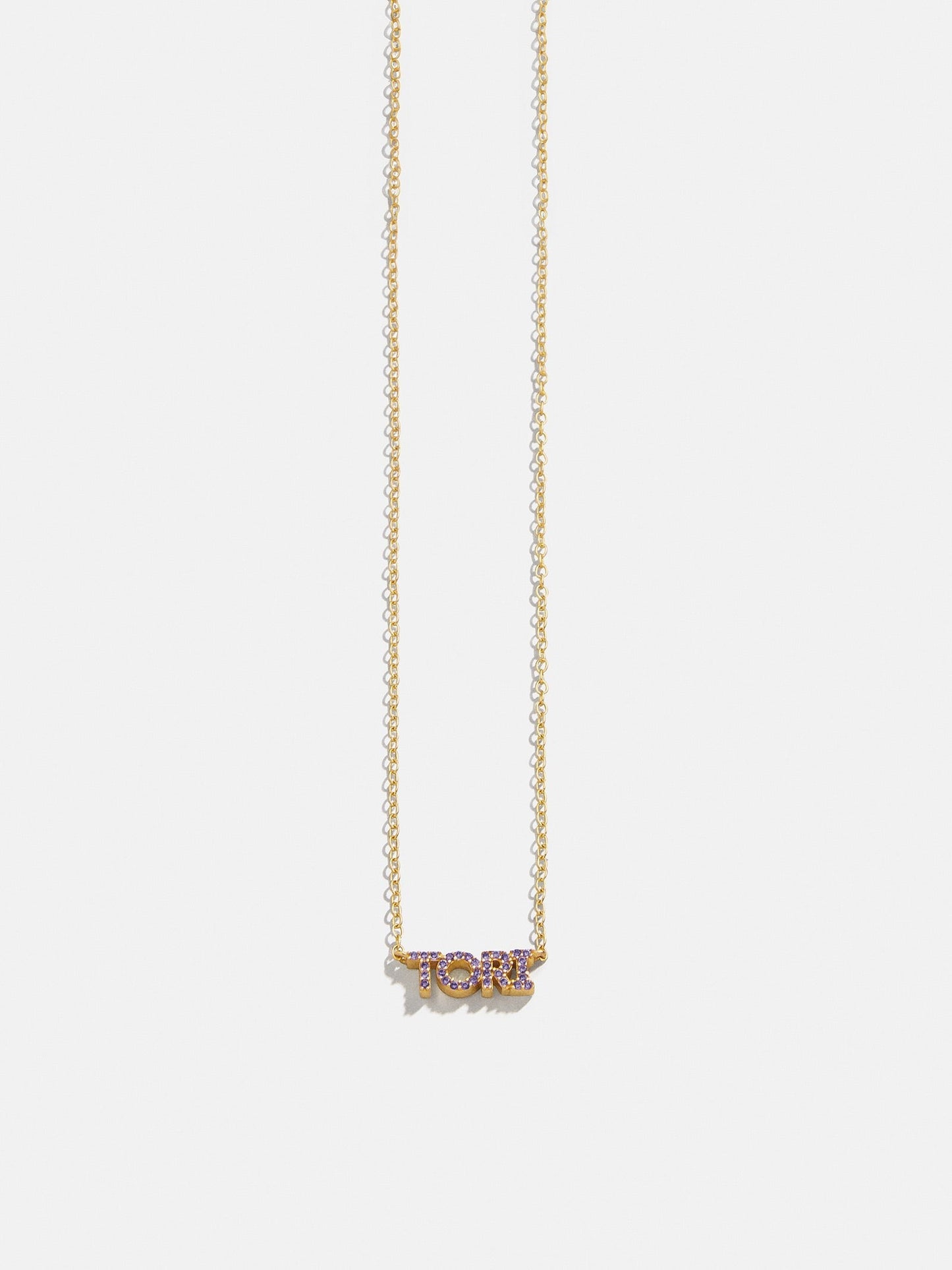 14K Gold Birthstone Custom Nameplate Necklace - Amethyst