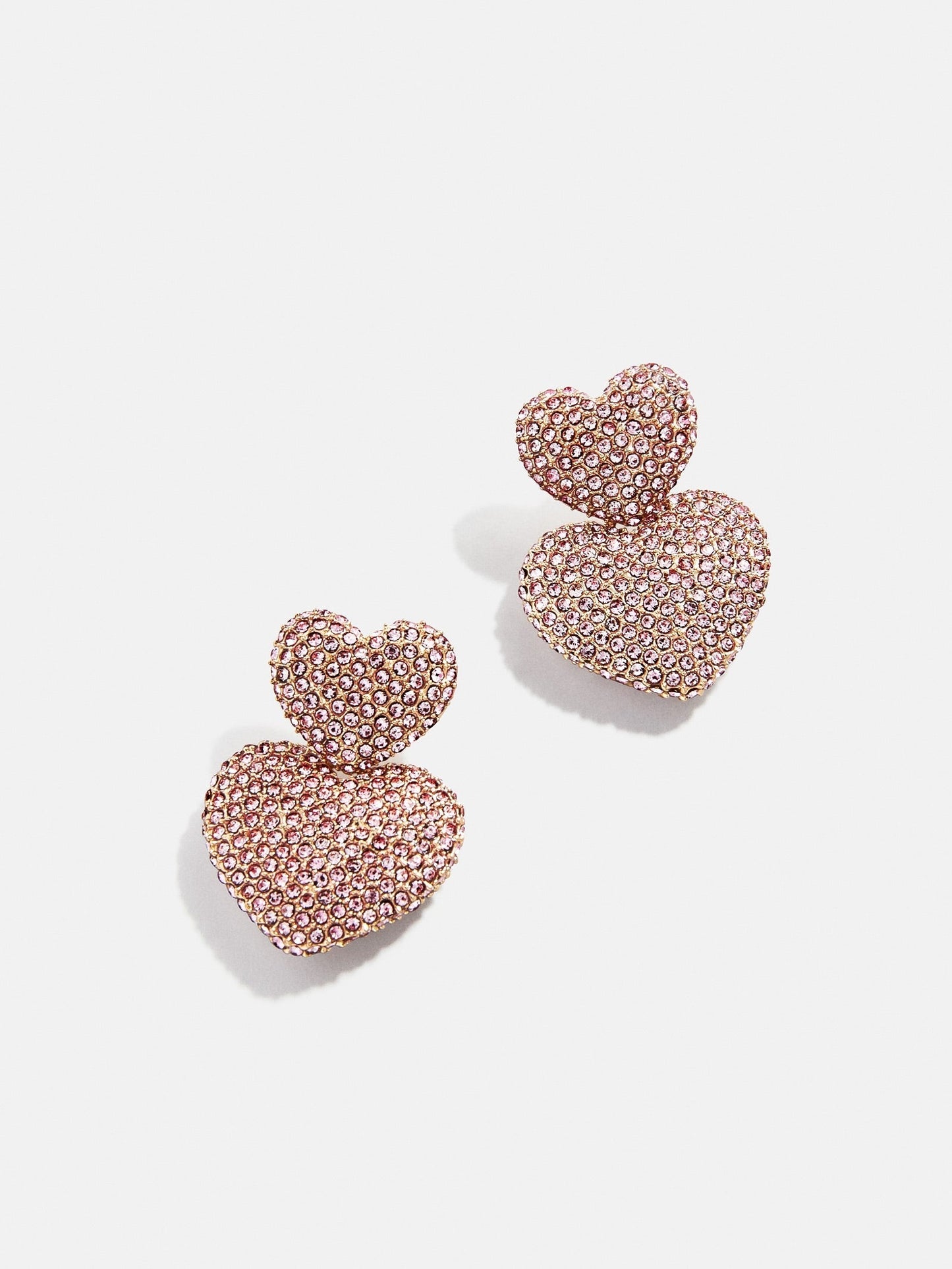 Harley Statement Earrings - Double Pink Pavé Heart Earrings